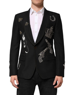 Dolce & Gabbana Schwarzer Anzugmantel mit Bienenkrone und Blazer