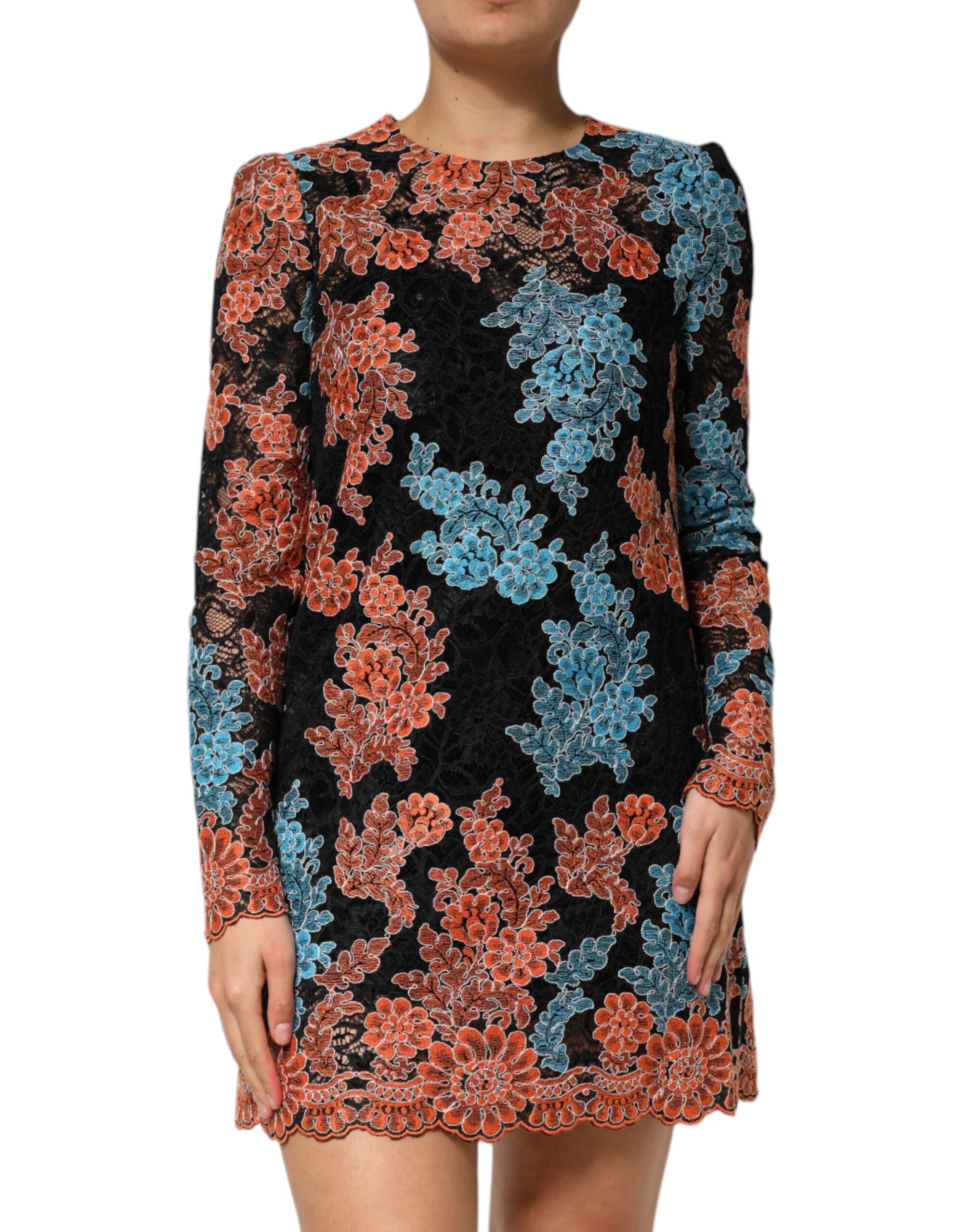 Dolce & Gabbana Multicolor Floral besticktes Shift-Minikleid