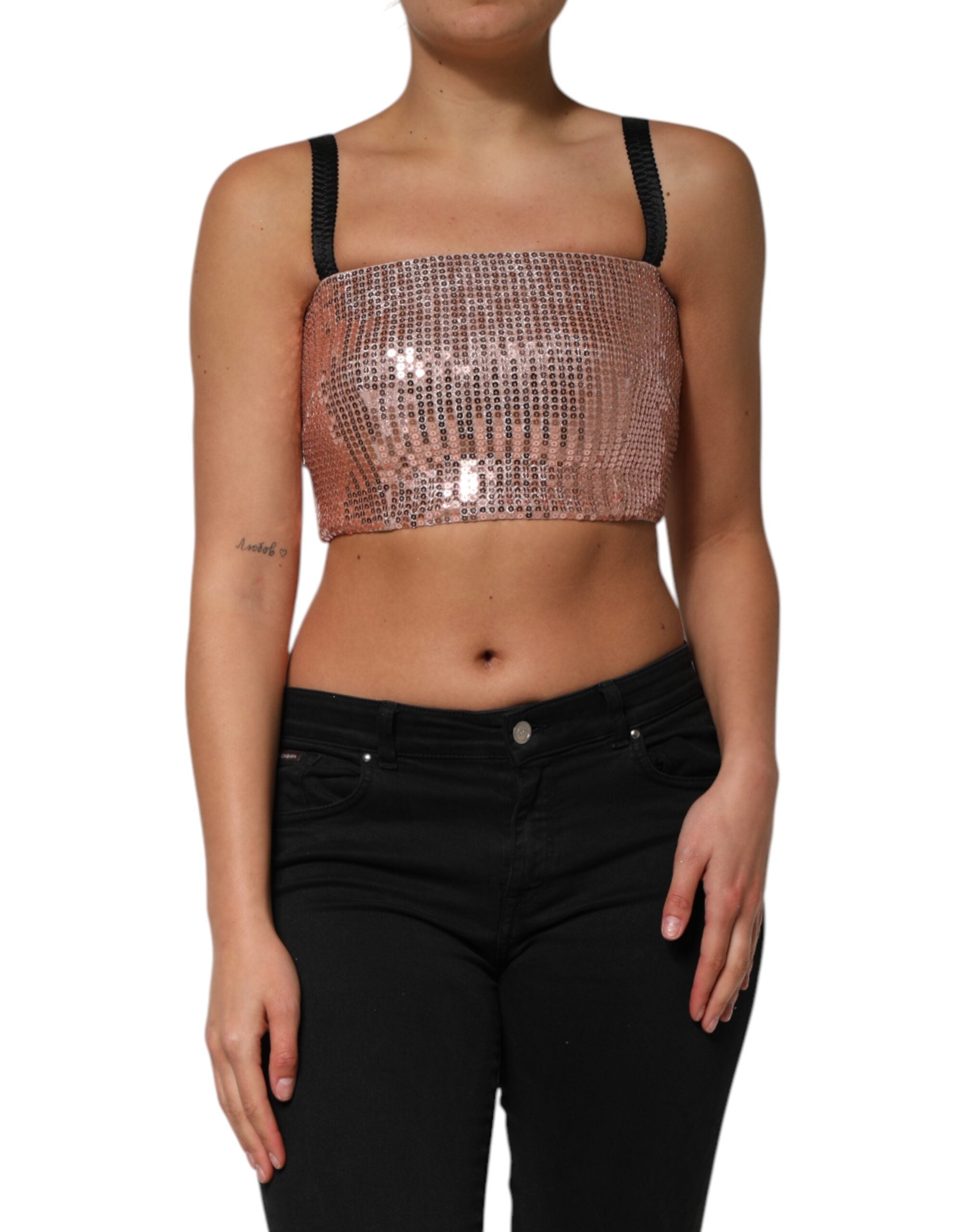 Dolce & Gabbana Pinkes ärmelloses Top aus Nylon mit Pailletten