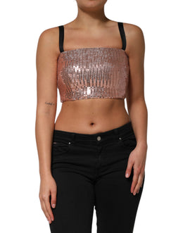 Dolce & Gabbana Pinkes ärmelloses Top aus Nylon mit Pailletten