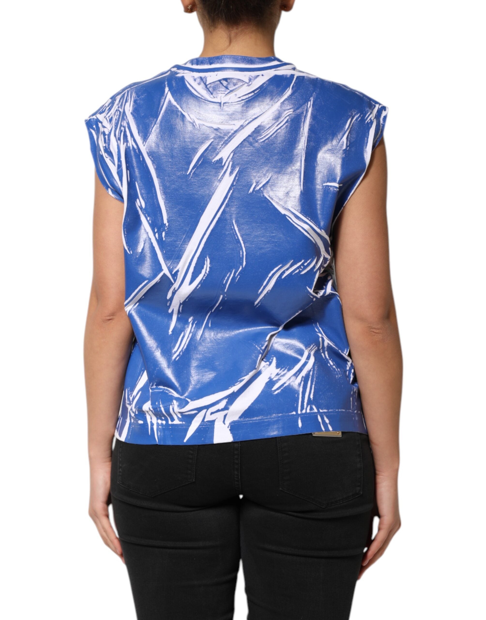 Dolce & Gabbana Blau Weiß Baumwolle Logo Plaque Frauen Tank Top