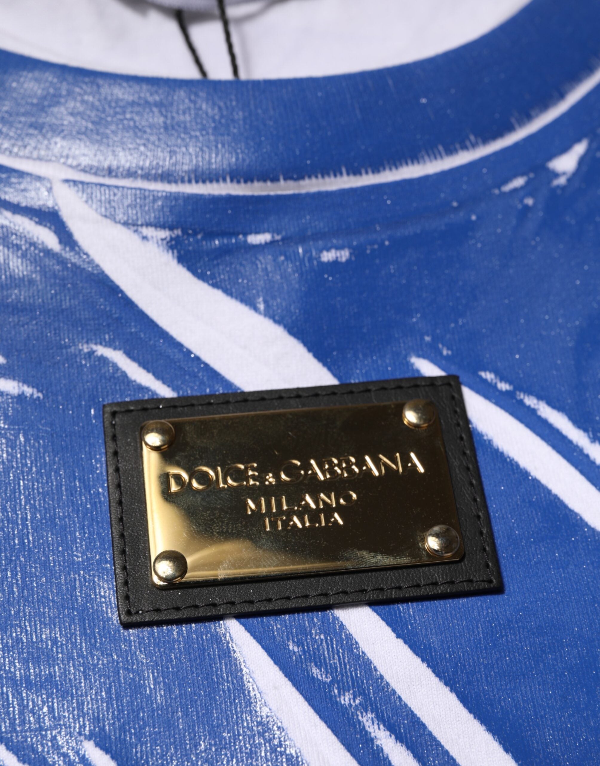 Dolce & Gabbana Blau Weiß Baumwolle Logo Plaque Frauen Tank Top