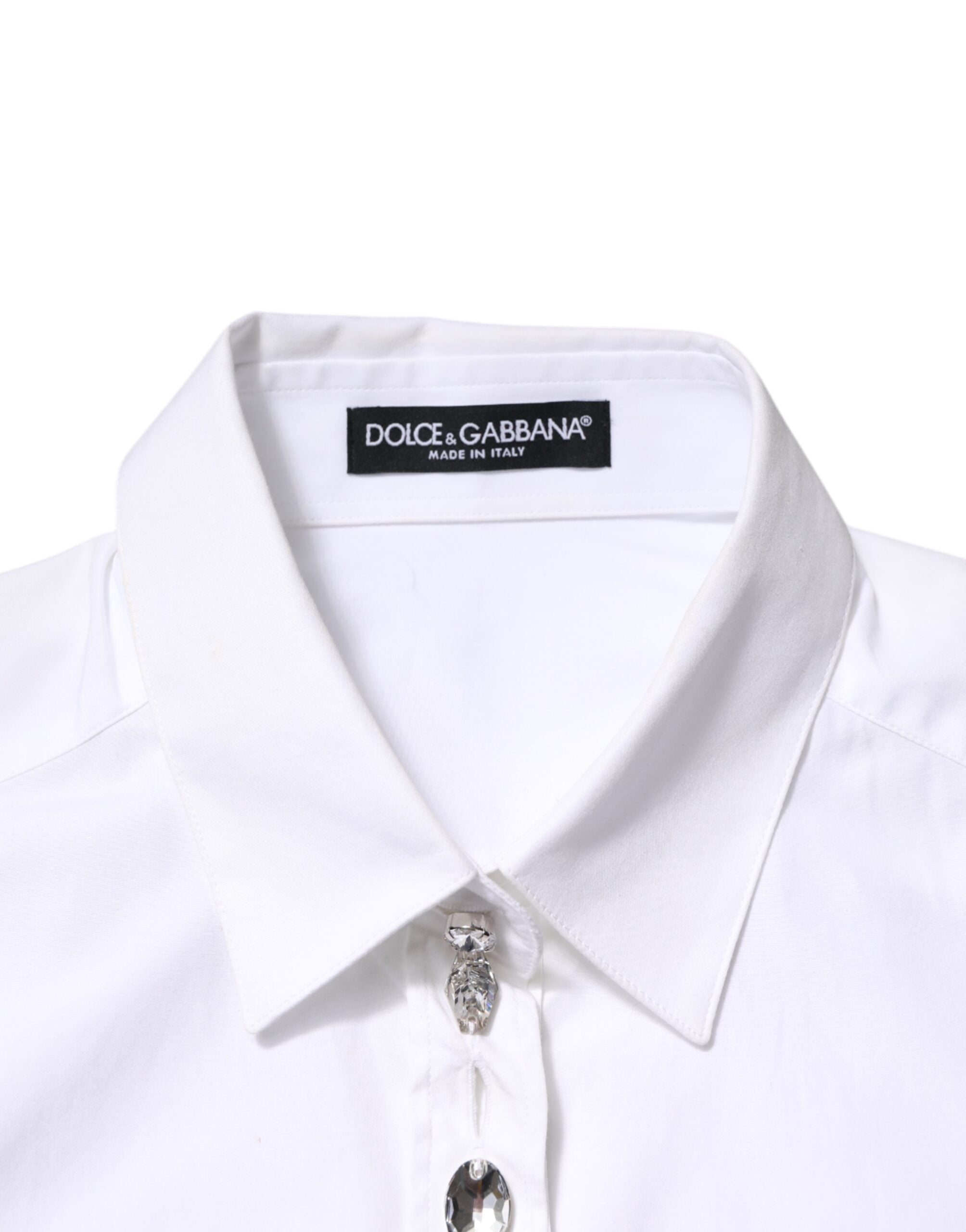 Dolce & Gabbana Weißes kristallverziertes Hemd mit Kragen