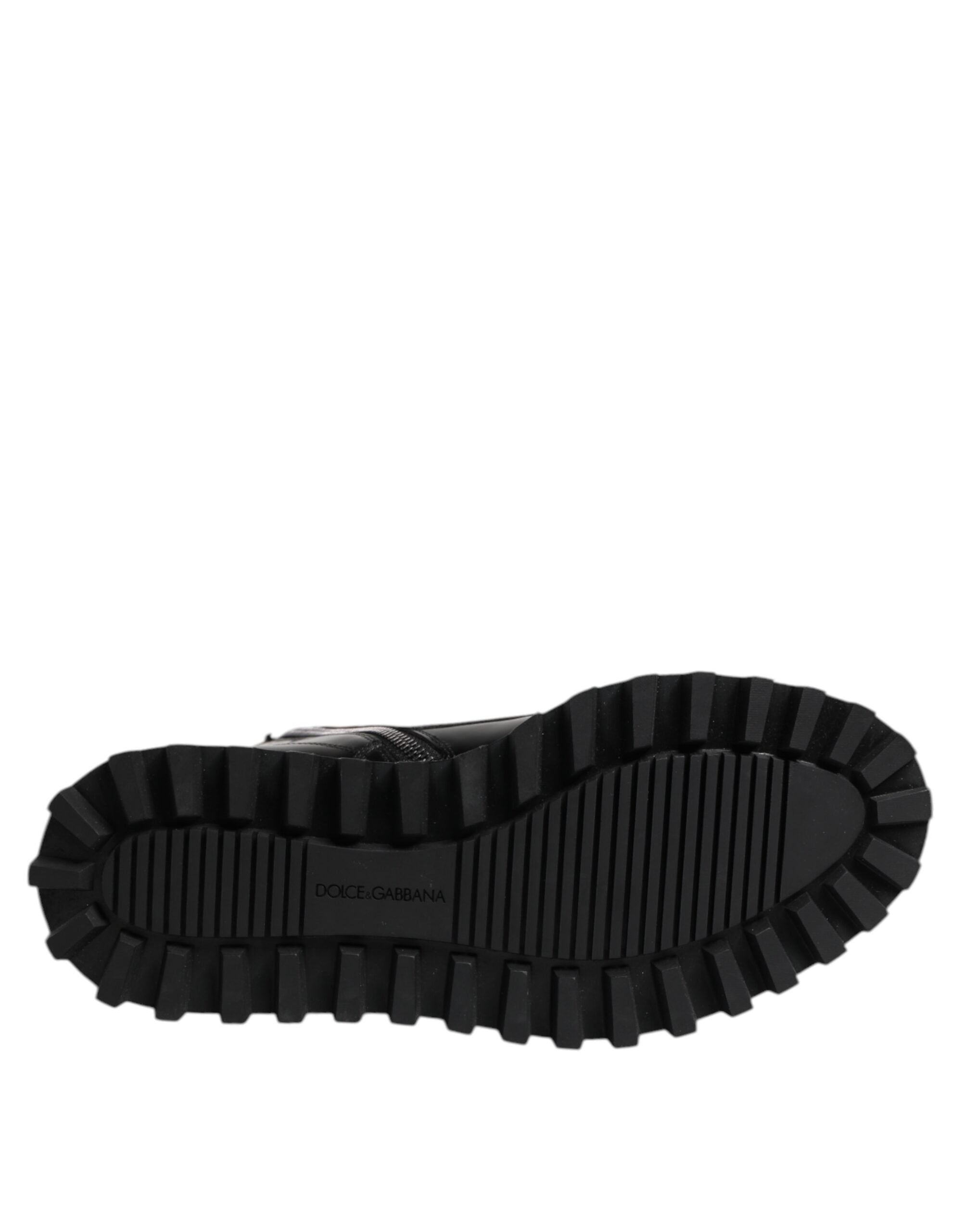 Dolce & Gabbana Schwarze Leder-Schnürstiefel bis zur Mitte der Wade