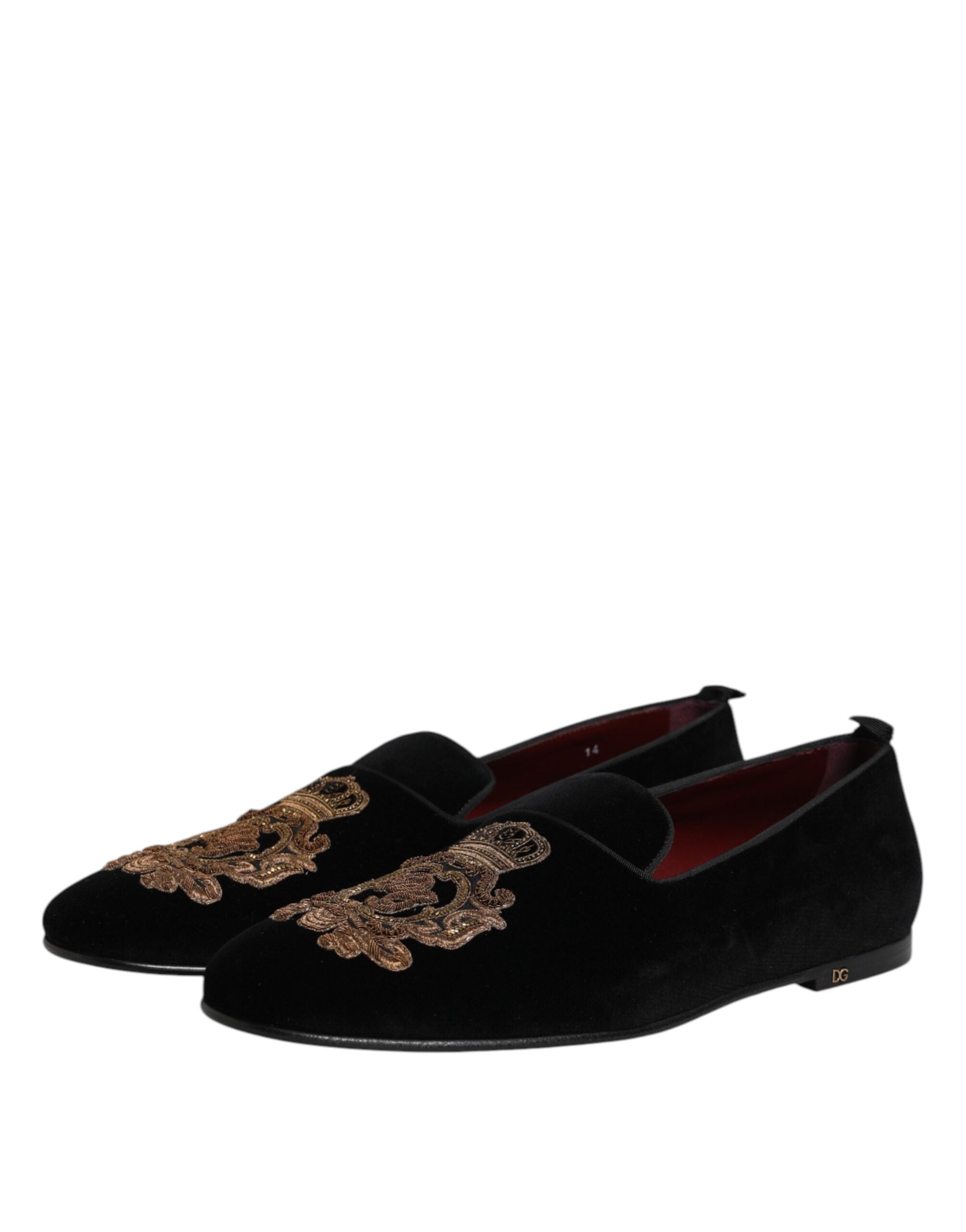 Dolce & Gabbana Schwarze Samt-Goldkrone Herren-Loafer