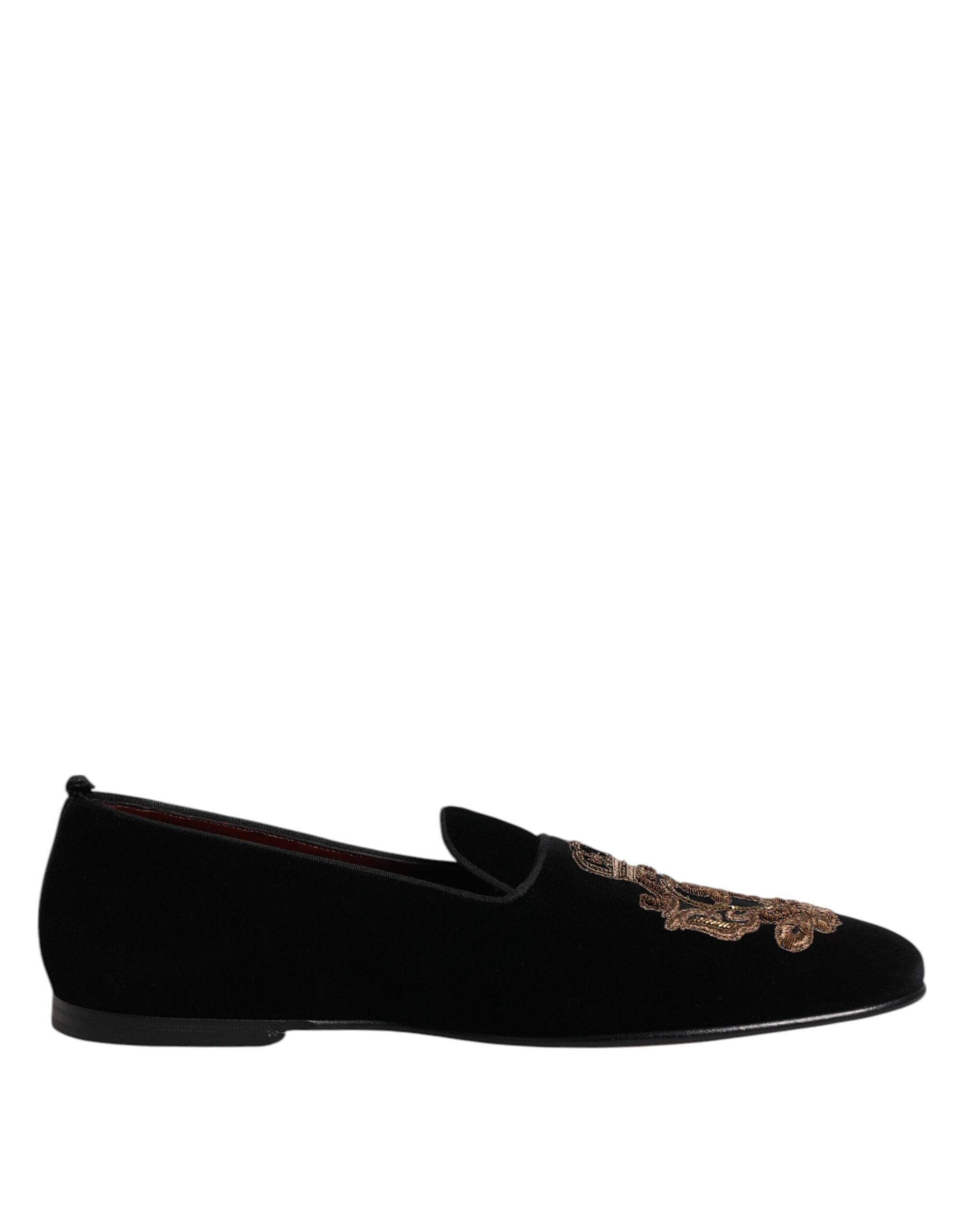 Dolce & Gabbana Schwarze Samt-Goldkrone Herren-Loafer
