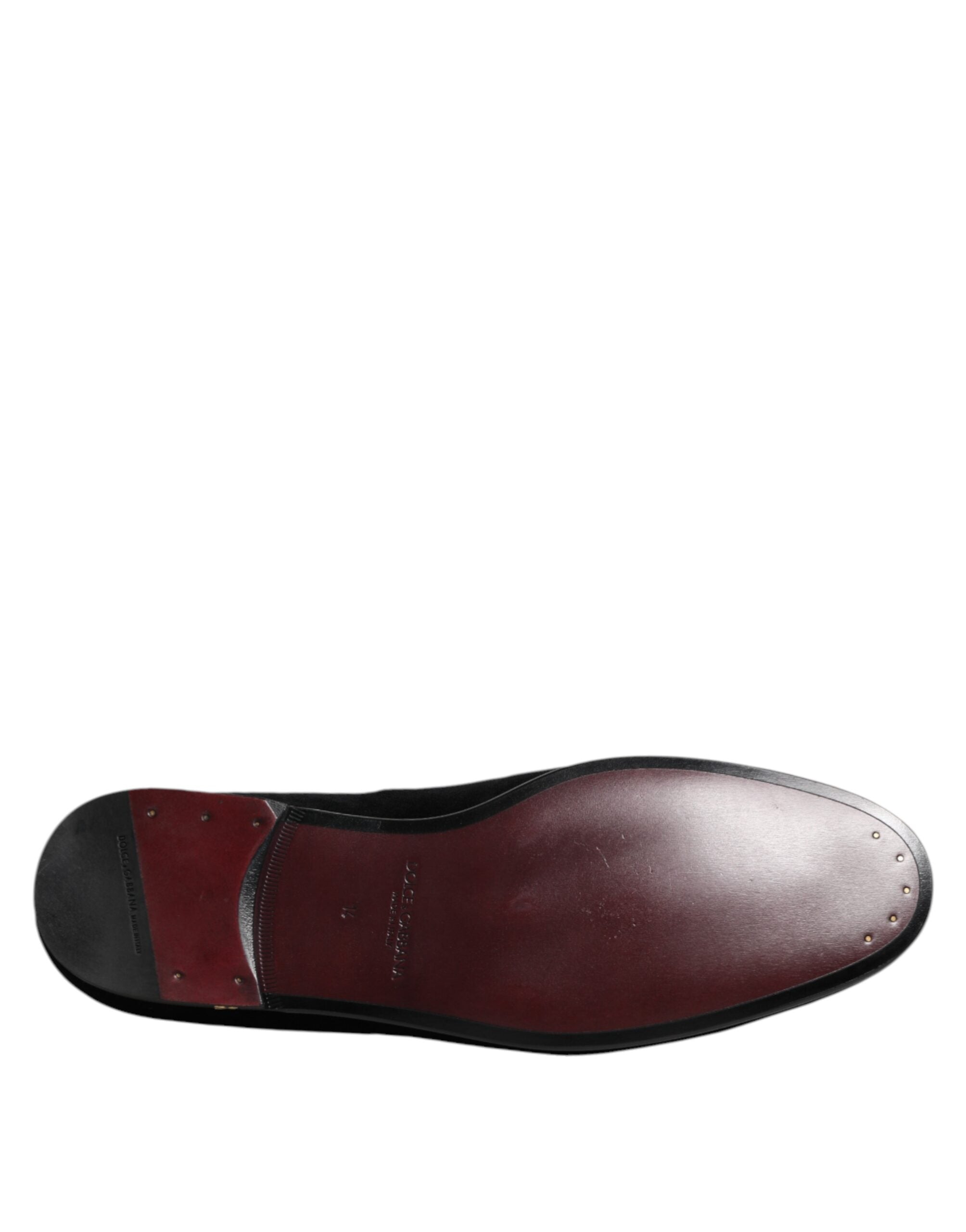 Dolce & Gabbana Schwarze Samt-Goldkrone Herren-Loafer