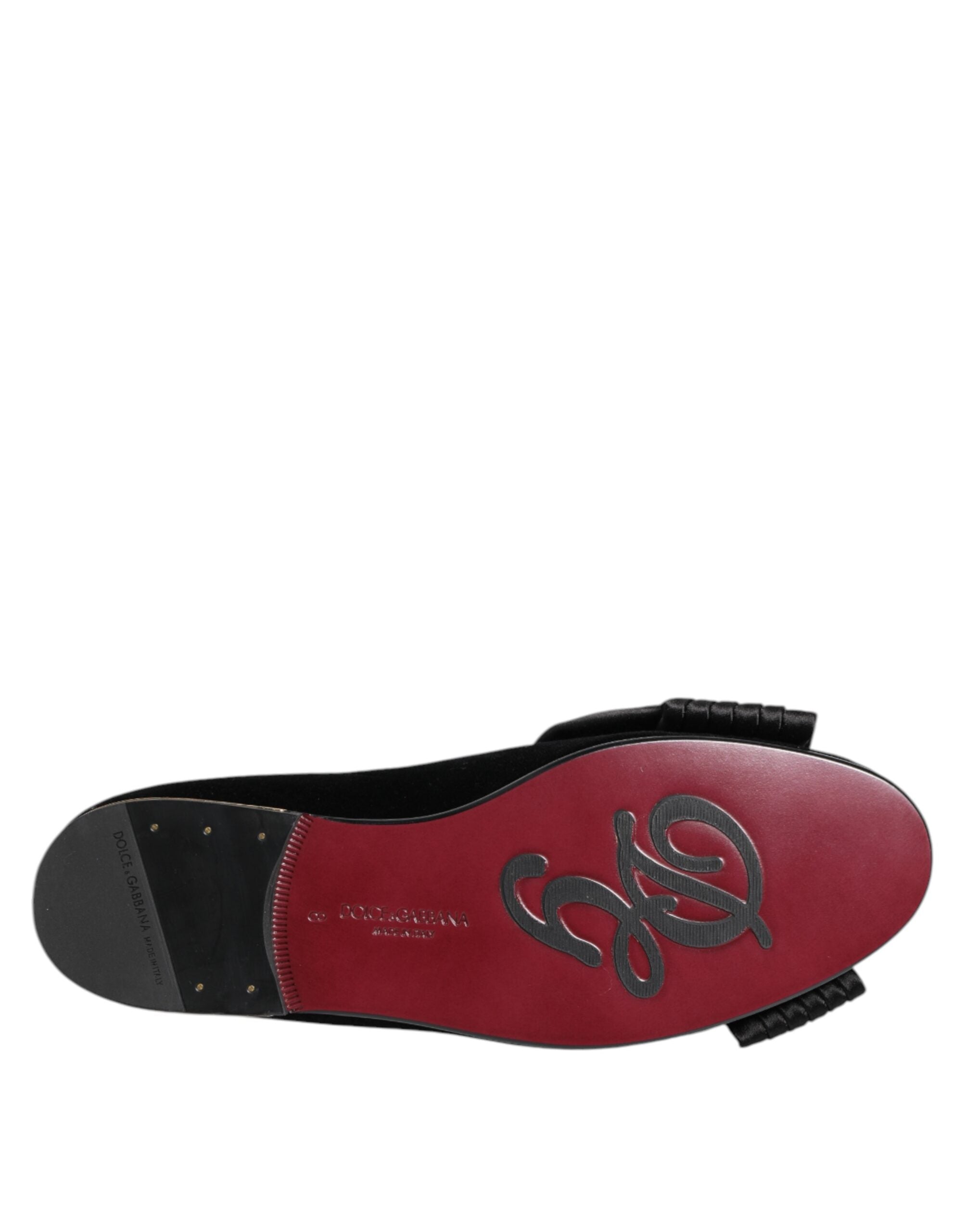 Dolce & Gabbana Schwarze VATICANO Crystal Ribbon Slip On Schuhe