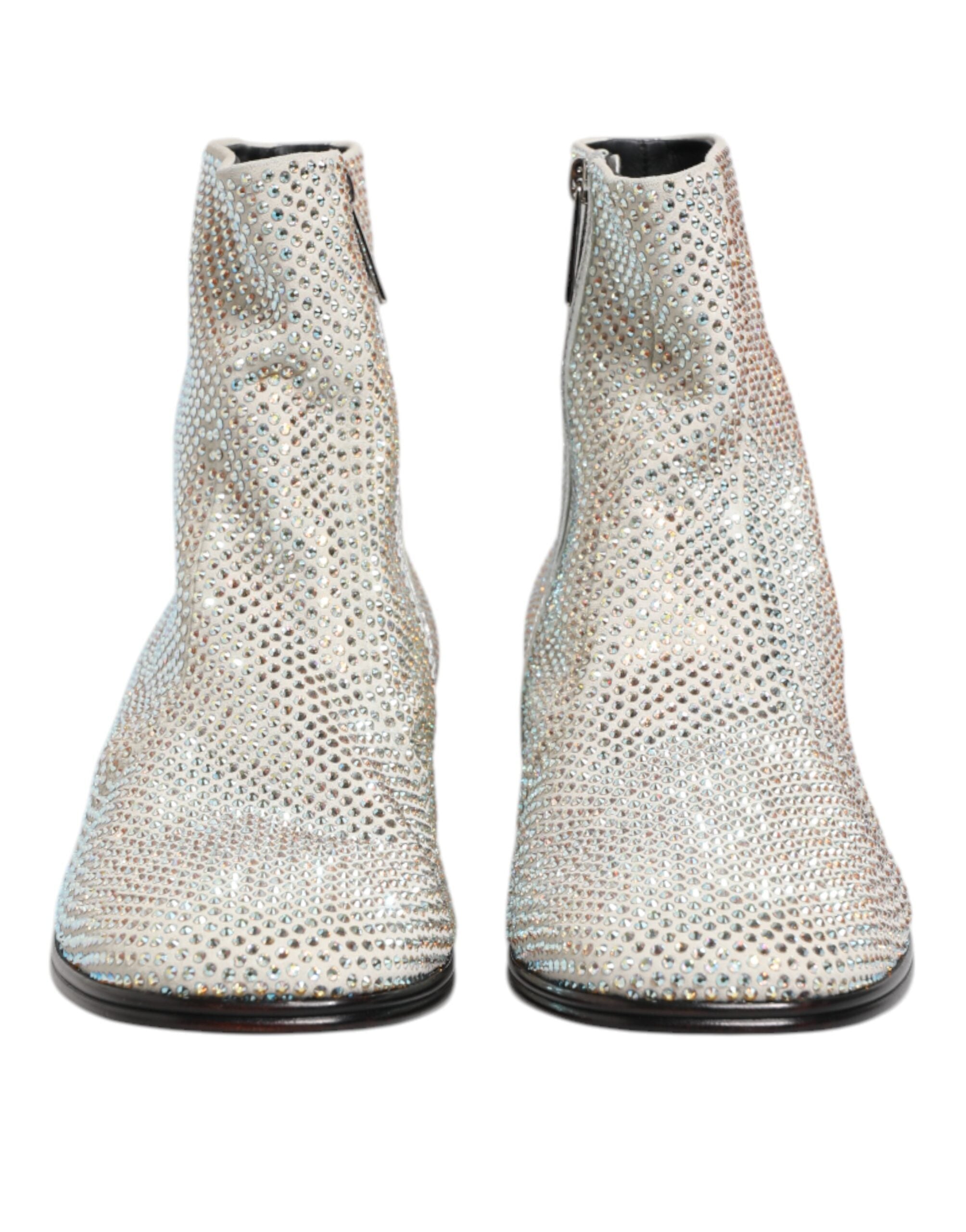 Dolce & Gabbana Weiße Strass DG Logo Heels Stiefeletten Schuhe