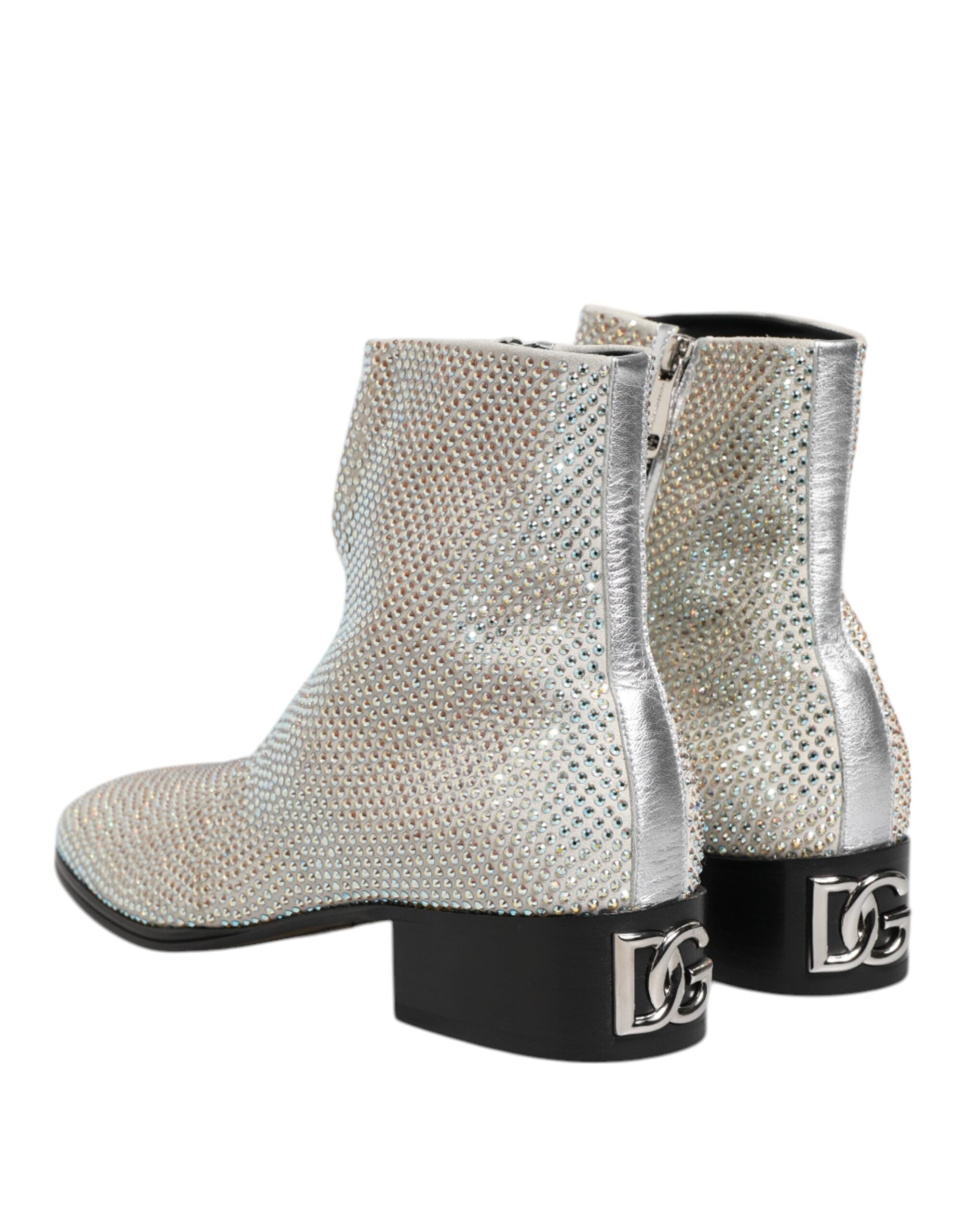 Dolce & Gabbana Weiße Strass DG Logo Heels Stiefeletten Schuhe