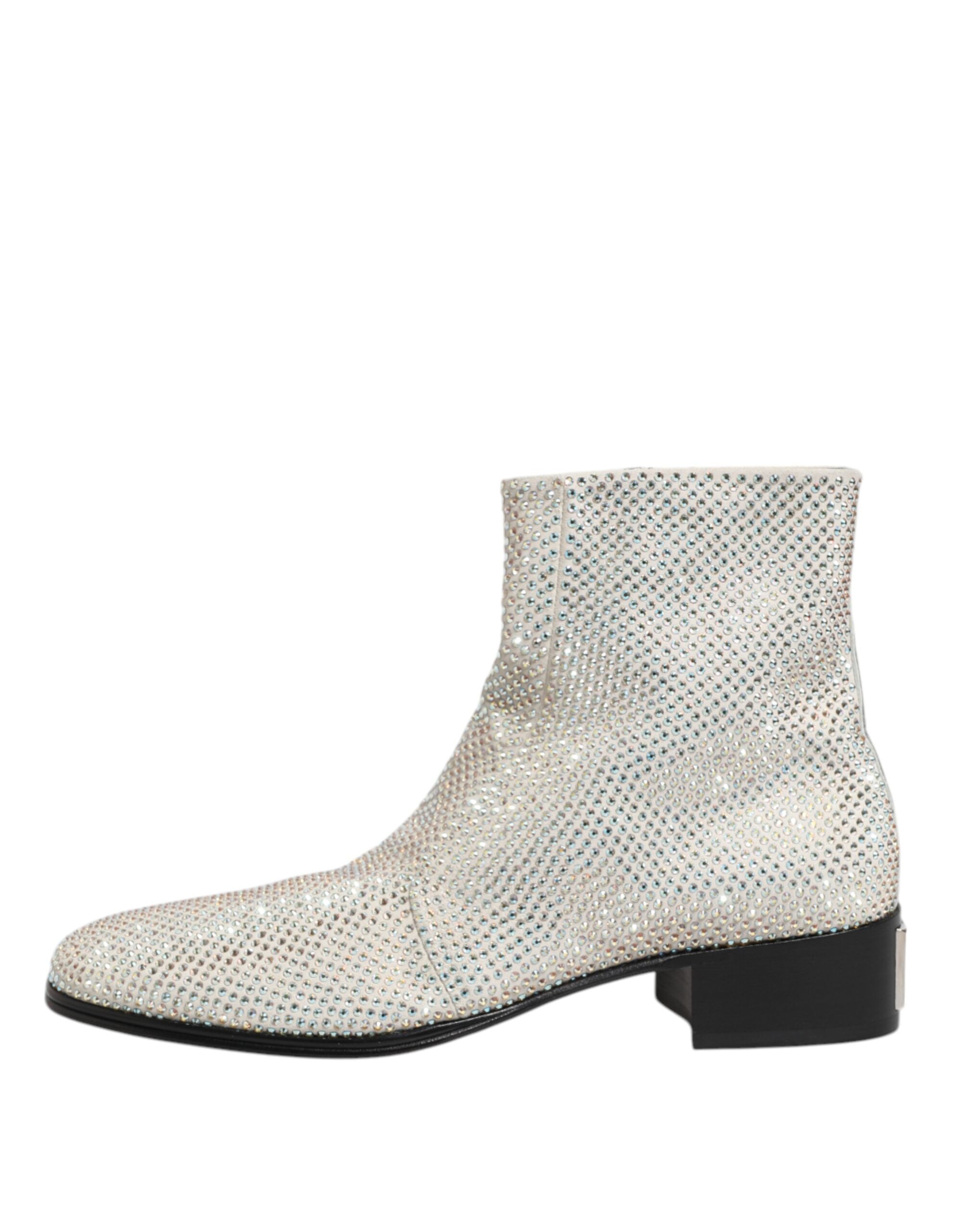 Dolce & Gabbana Weiße Strass DG Logo Heels Stiefeletten Schuhe