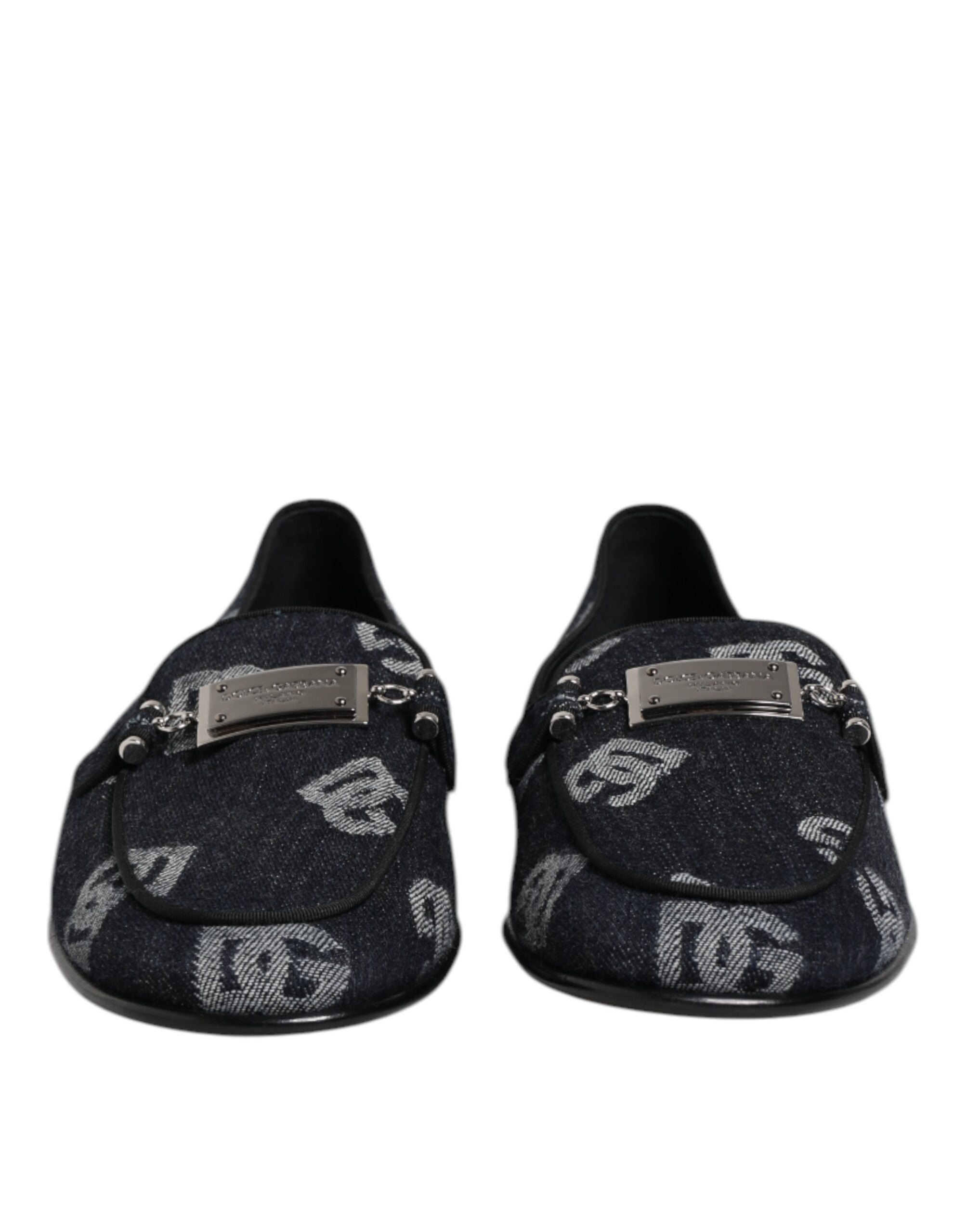 Dolce & Gabbana Blaue Logo-Baumwoll-Loafers Formelle Anzugschuhe