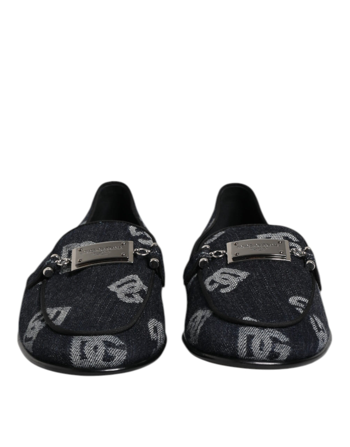 Dolce & Gabbana Blaue Logo-Baumwoll-Loafers Formelle Anzugschuhe
