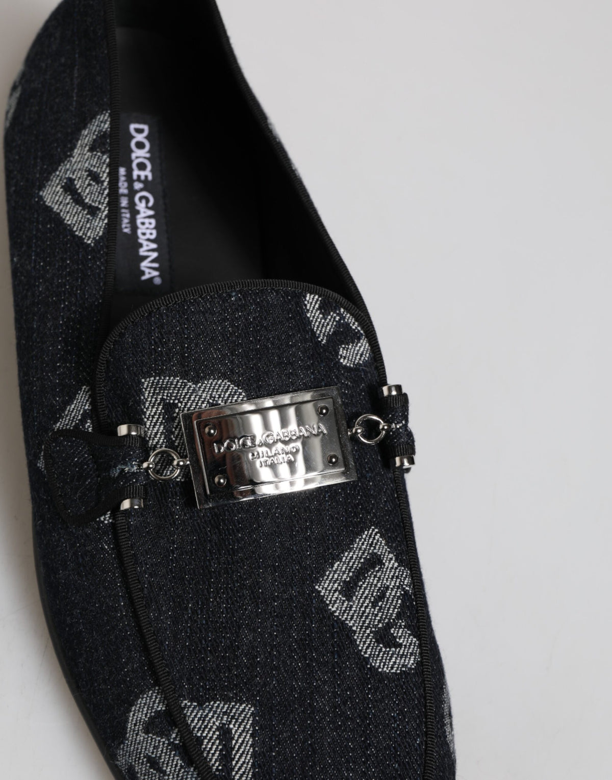 Dolce & Gabbana Blaue Logo-Baumwoll-Loafers Formelle Anzugschuhe