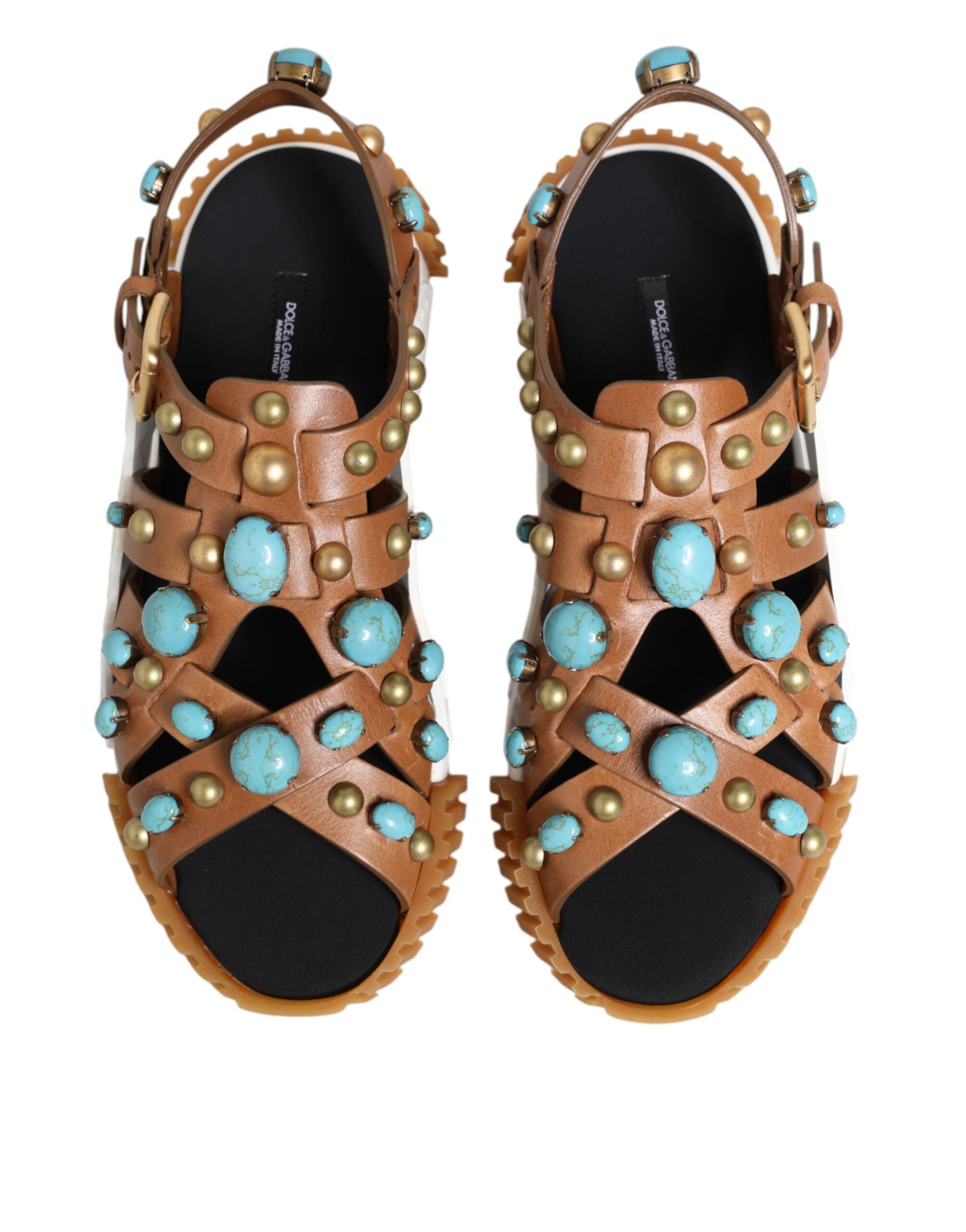 Dolce & Gabbana Braunes Leder Nietenschuhe Sandalen Schuhe