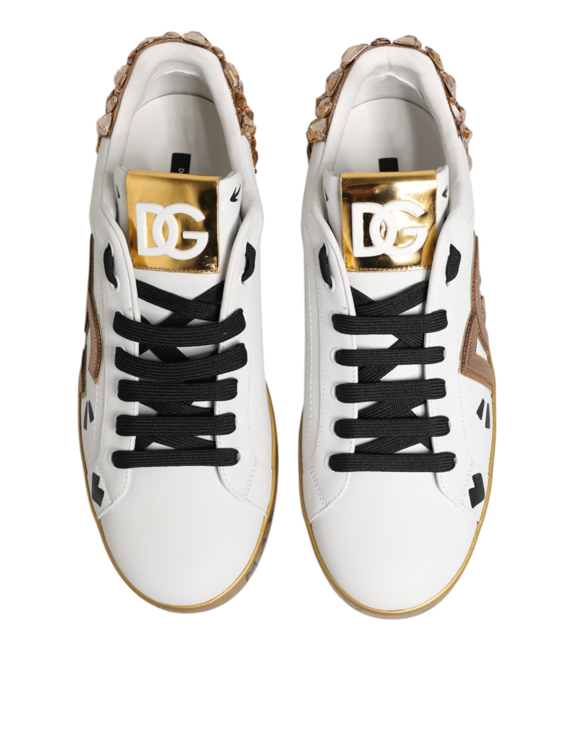 Dolce & Gabbana Weiß Gold Kristall Portofino Turnschuhe Schuhe