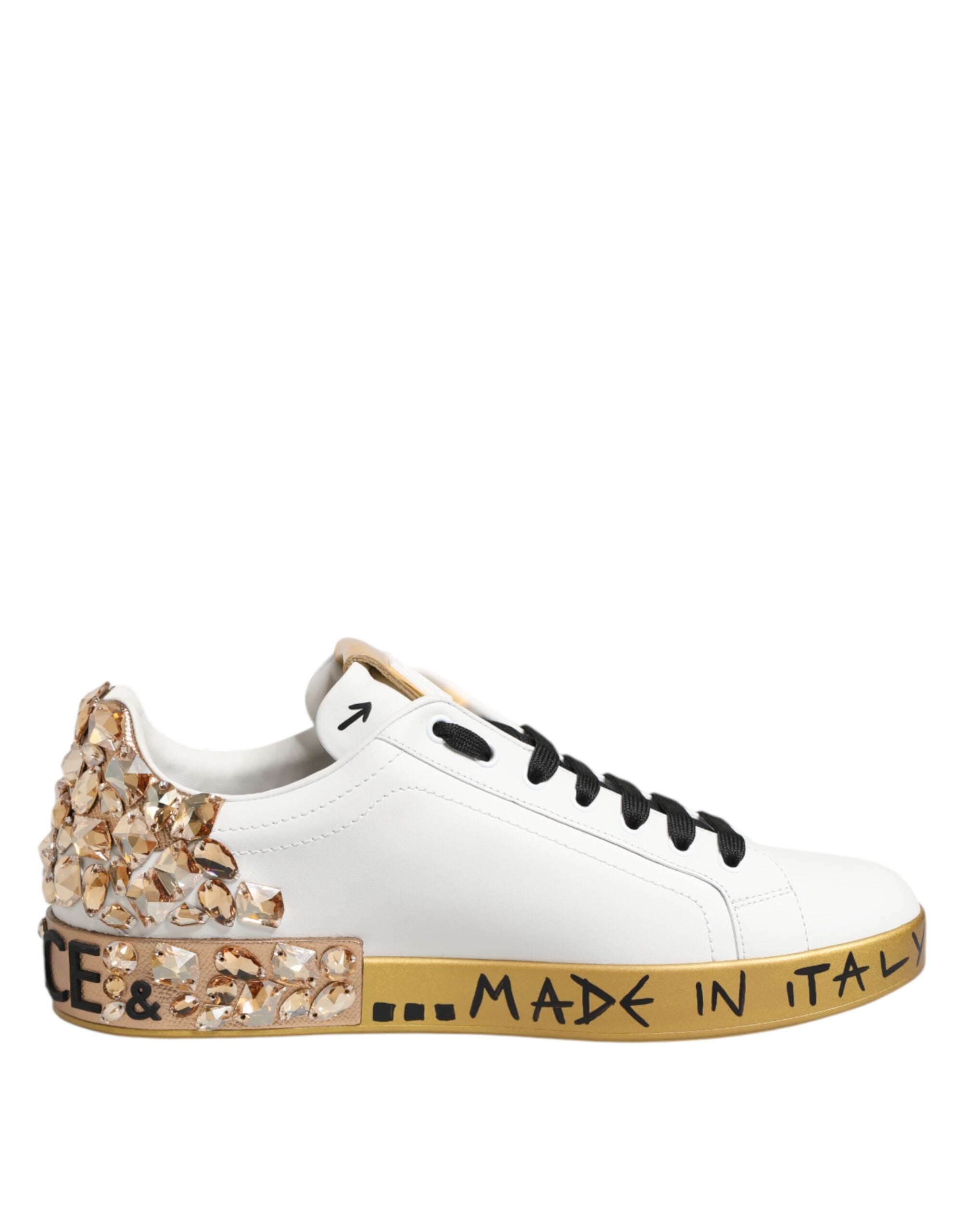 Dolce & Gabbana Weiß Gold Kristall Portofino Turnschuhe Schuhe