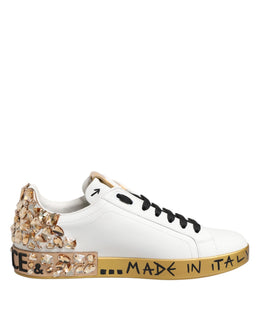 Dolce & Gabbana Weiß Gold Kristall Portofino Turnschuhe Schuhe