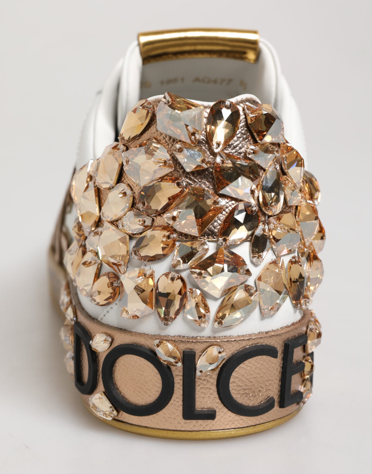 Dolce & Gabbana Weiß Gold Kristall Portofino Turnschuhe Schuhe
