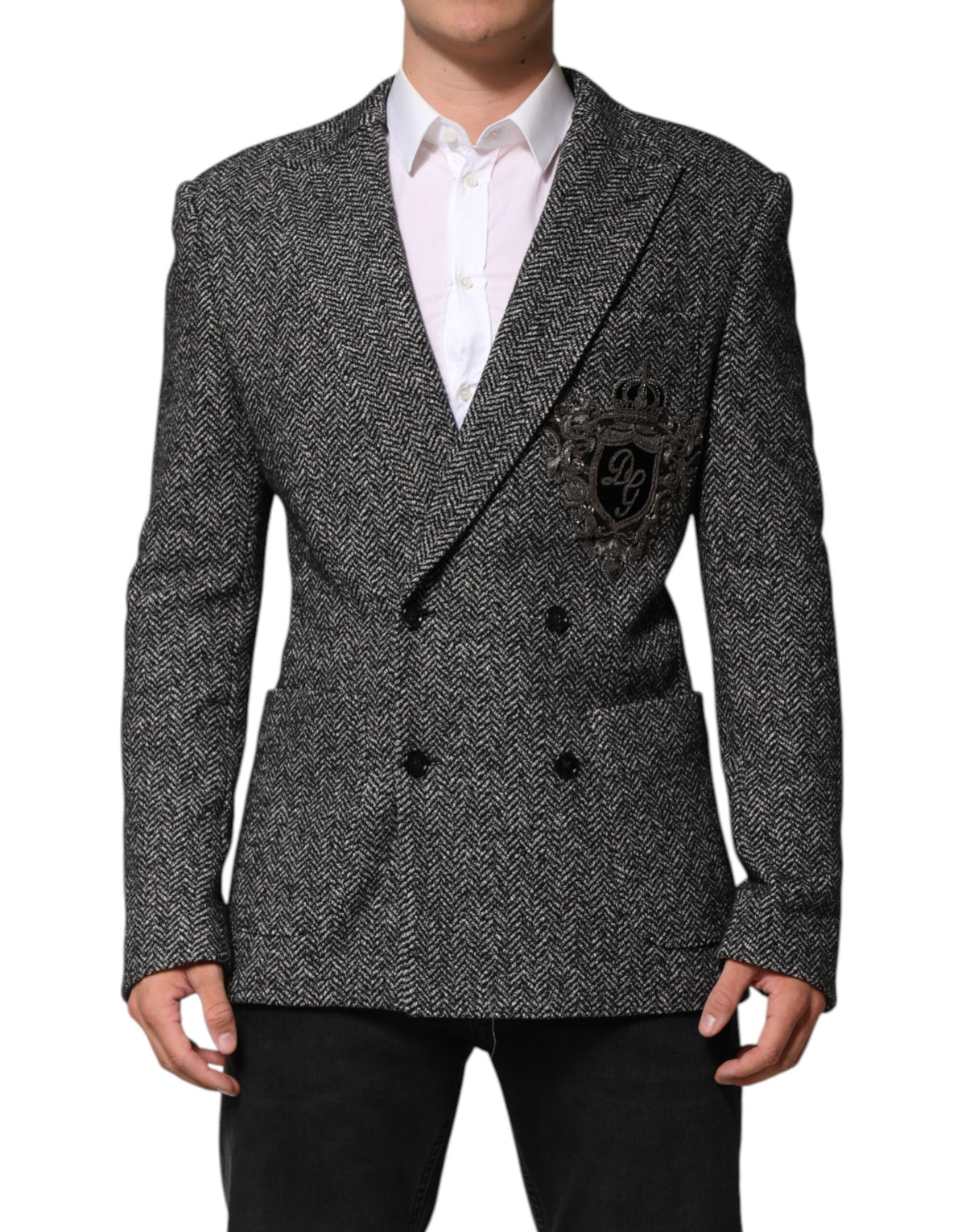 Dolce & Gabbana Schwarz Weiß Zweireiher Männer Anzug Blazer