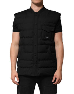 Dolce & Gabbana Schwarzer ärmelloser Parka Jacke mit Logoplakette