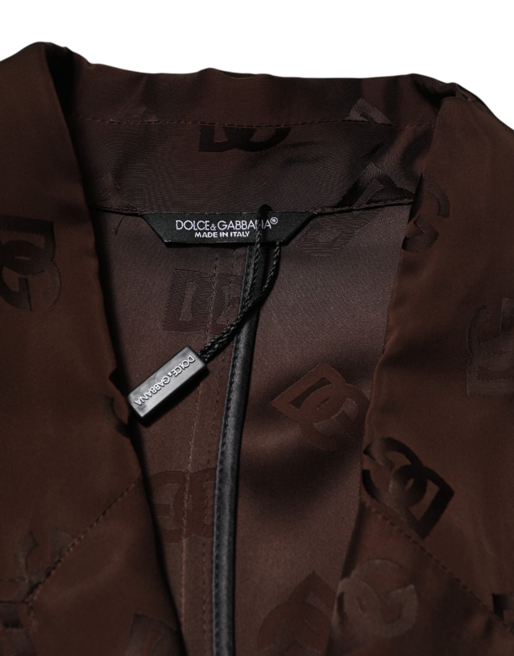 Dolce & Gabbana Brauner Polyester Logo Monogramm Mantel Jacke