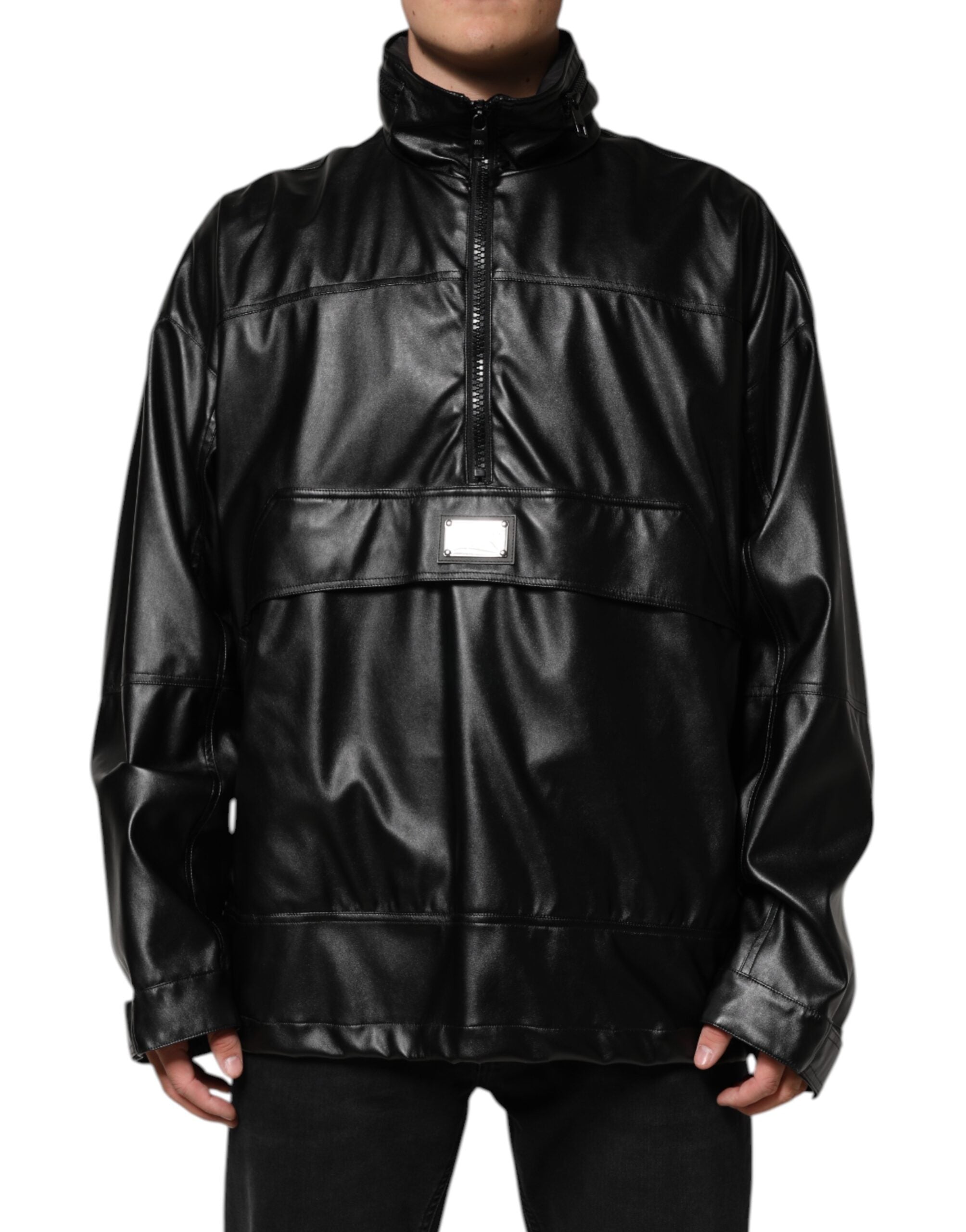 Dolce & Gabbana Schwarze Polyester-Logo-Plakette Bomberjacke