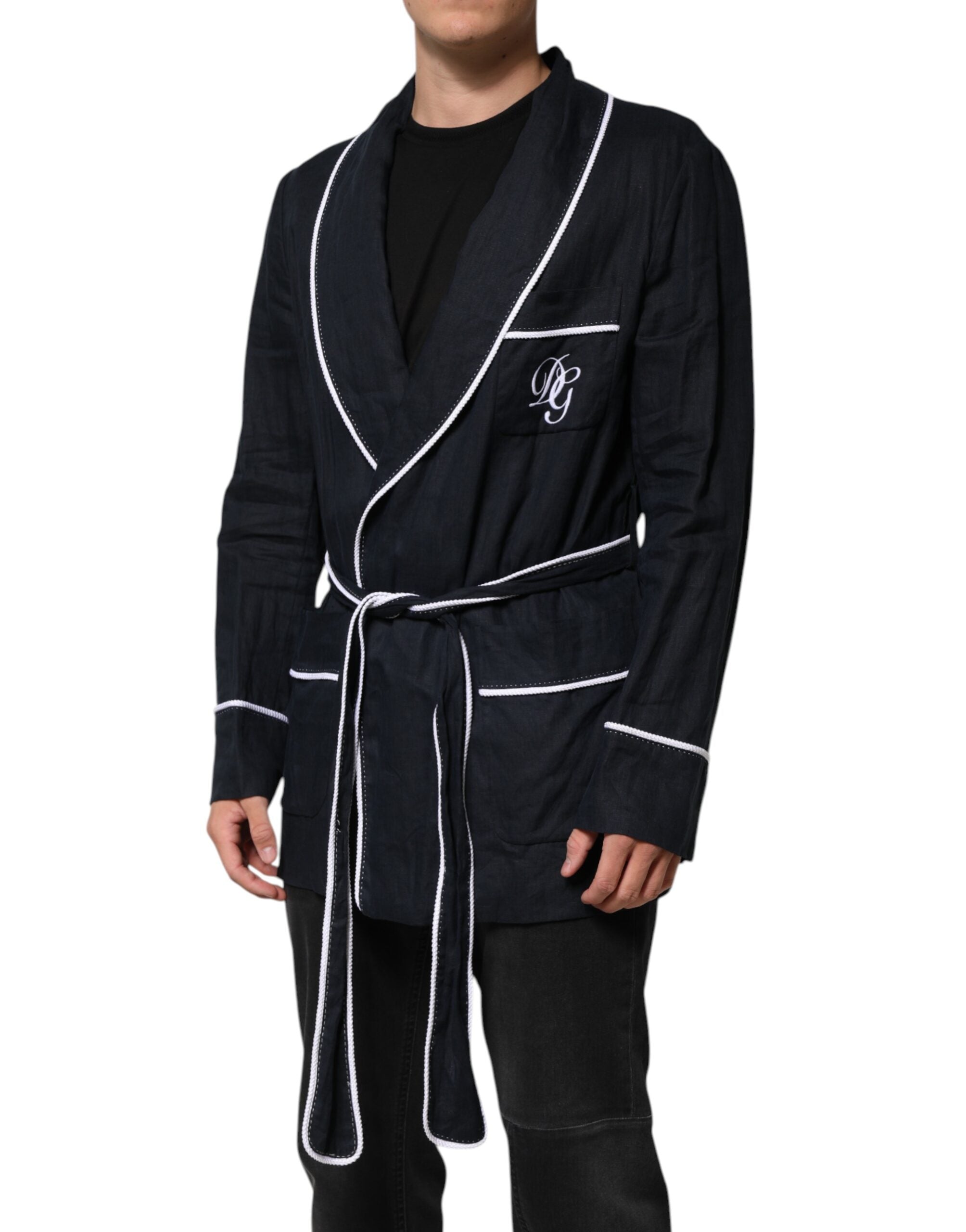 Dolce & Gabbana Dunkelblaue DG-Stickereijacke Robe Blazer