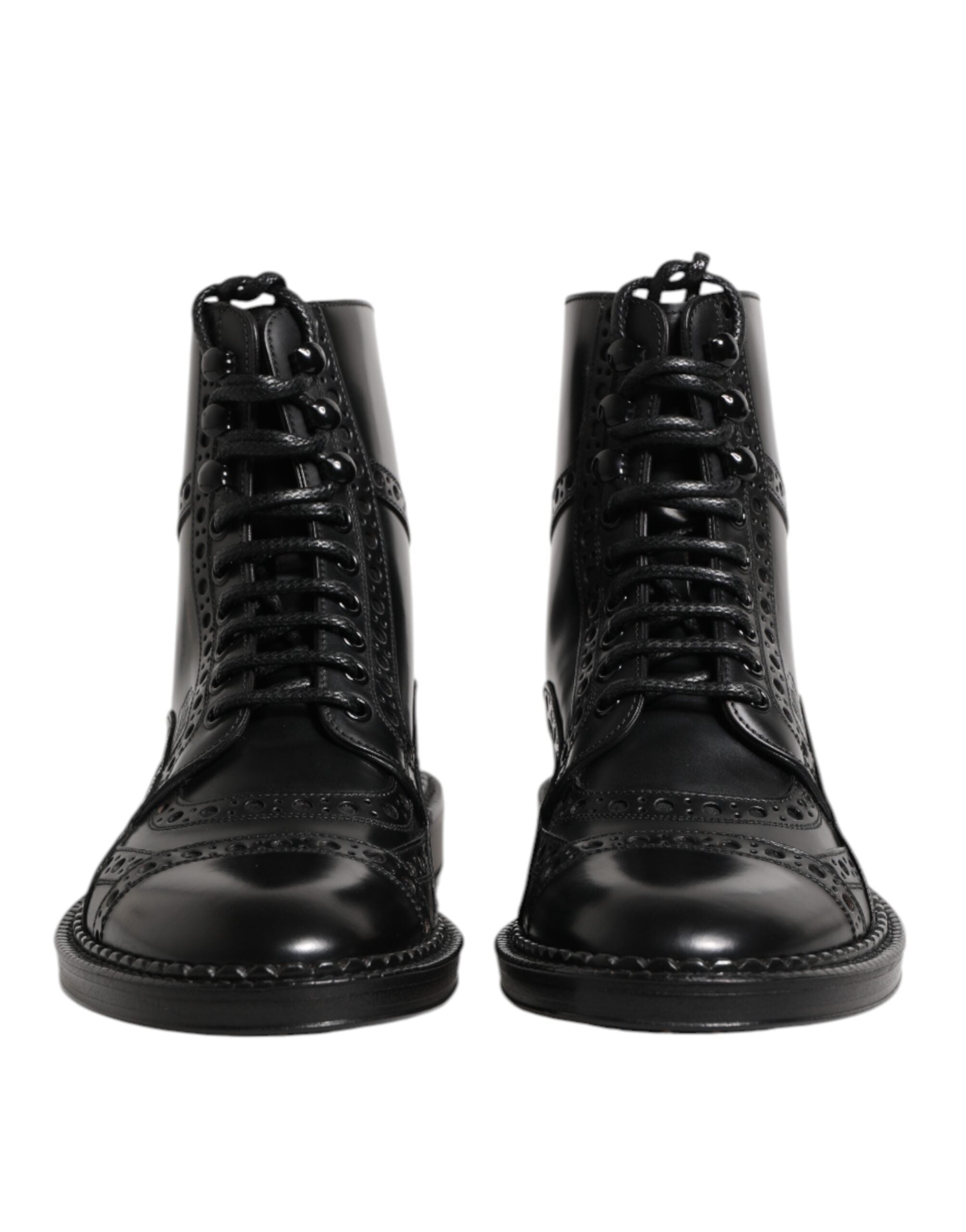Dolce & Gabbana Schwarze Leder-Schnürstiefel bis zur Mitte der Wade
