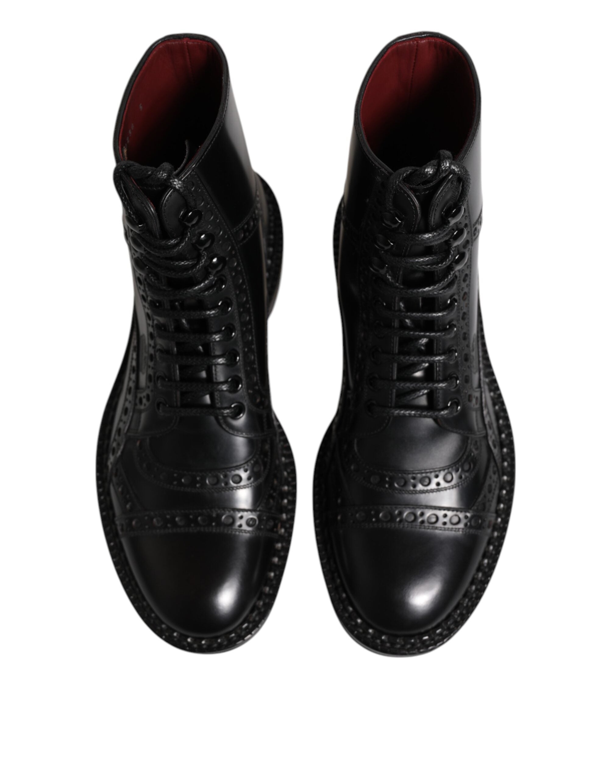 Dolce & Gabbana Schwarze Leder-Schnürstiefel bis zur Mitte der Wade