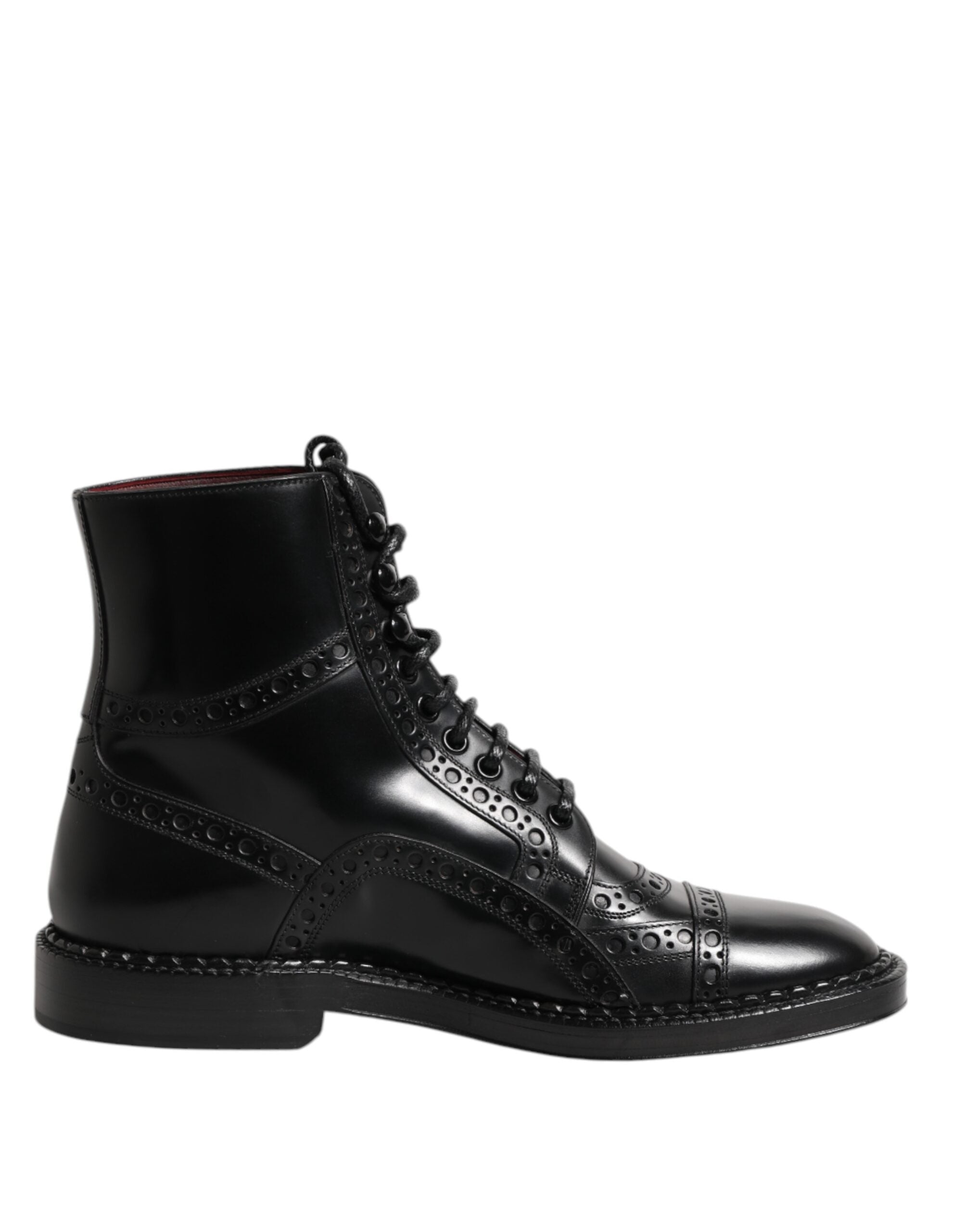 Dolce & Gabbana Schwarze Leder-Schnürstiefel bis zur Mitte der Wade