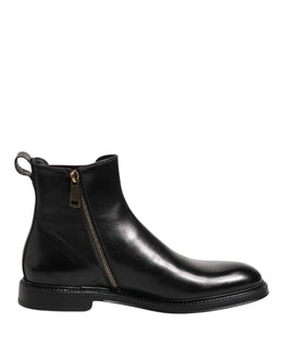 Dolce & Gabbana Schwarz Chelsea Leder Mid Calf Stiefel Schuhe