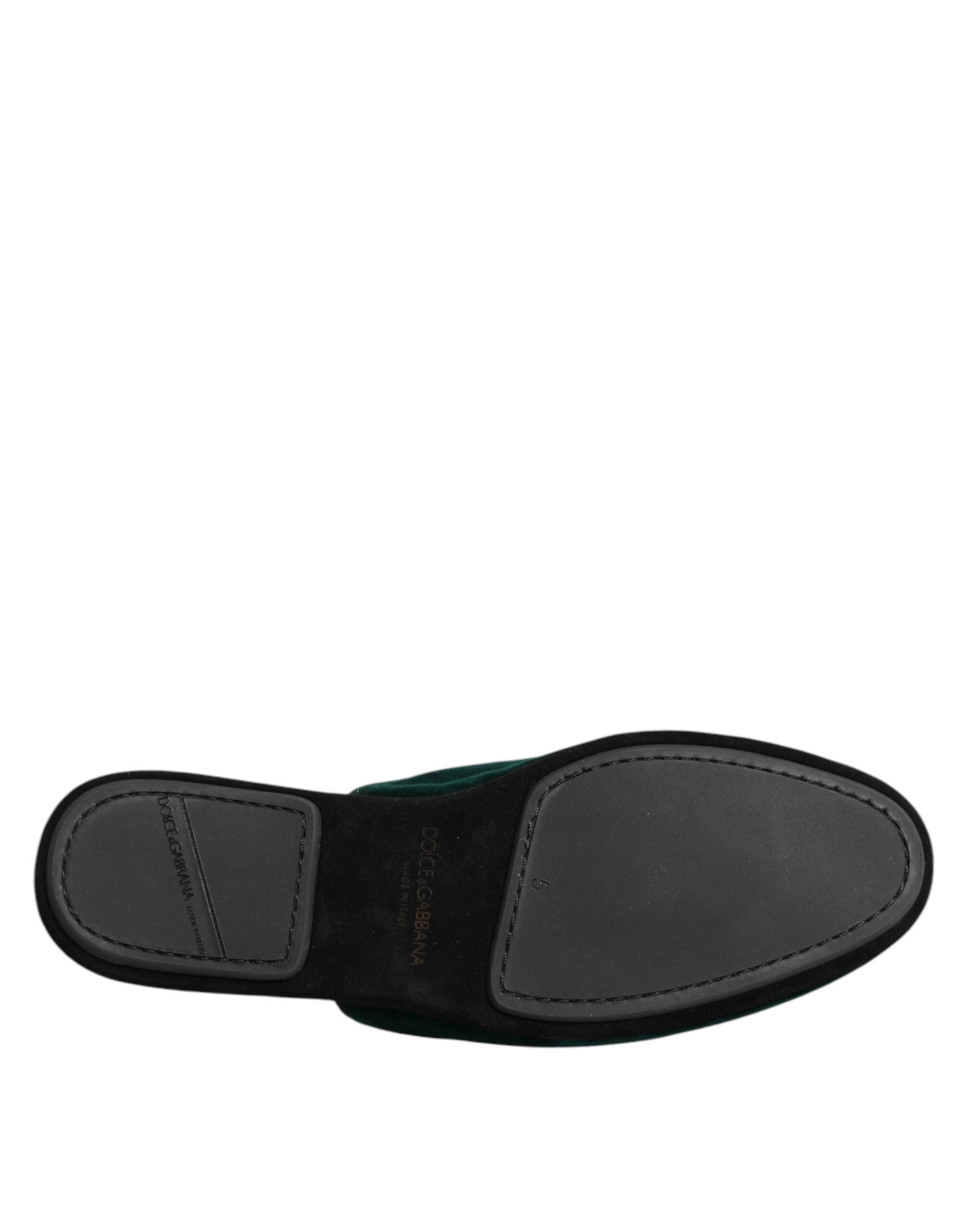Dolce & Gabbana Grüner Samt Kreuz verschönert Pantoffeln Schuhe