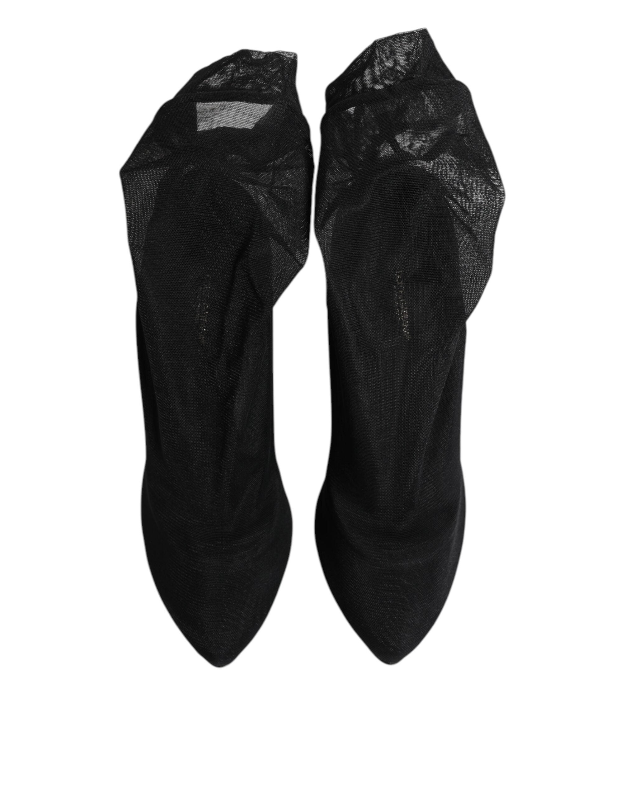 Dolce & Gabbana Schwarz Seide Stretch Mesh Socke Stiefel Schuhe
