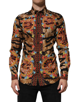 Dolce & Gabbana GOLD Cotton Tiger Carretto Langarmhemd