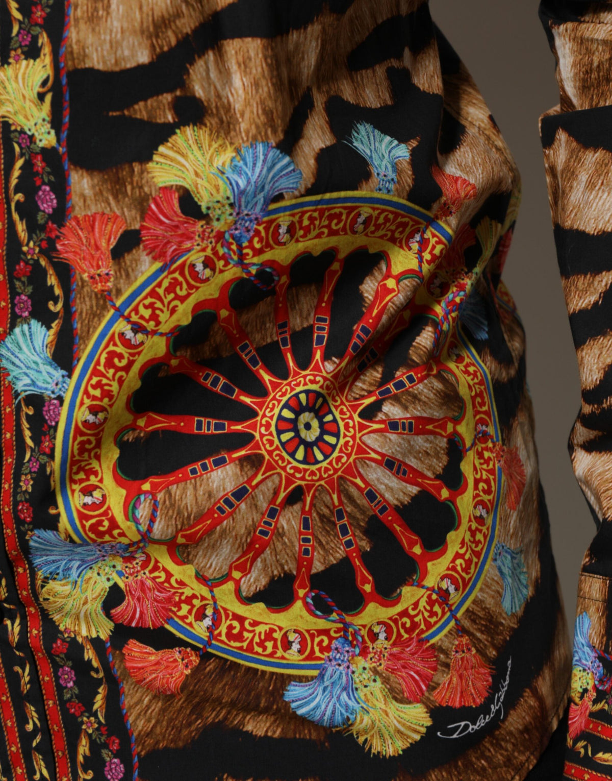 Dolce & Gabbana GOLD Cotton Tiger Carretto Langarmhemd