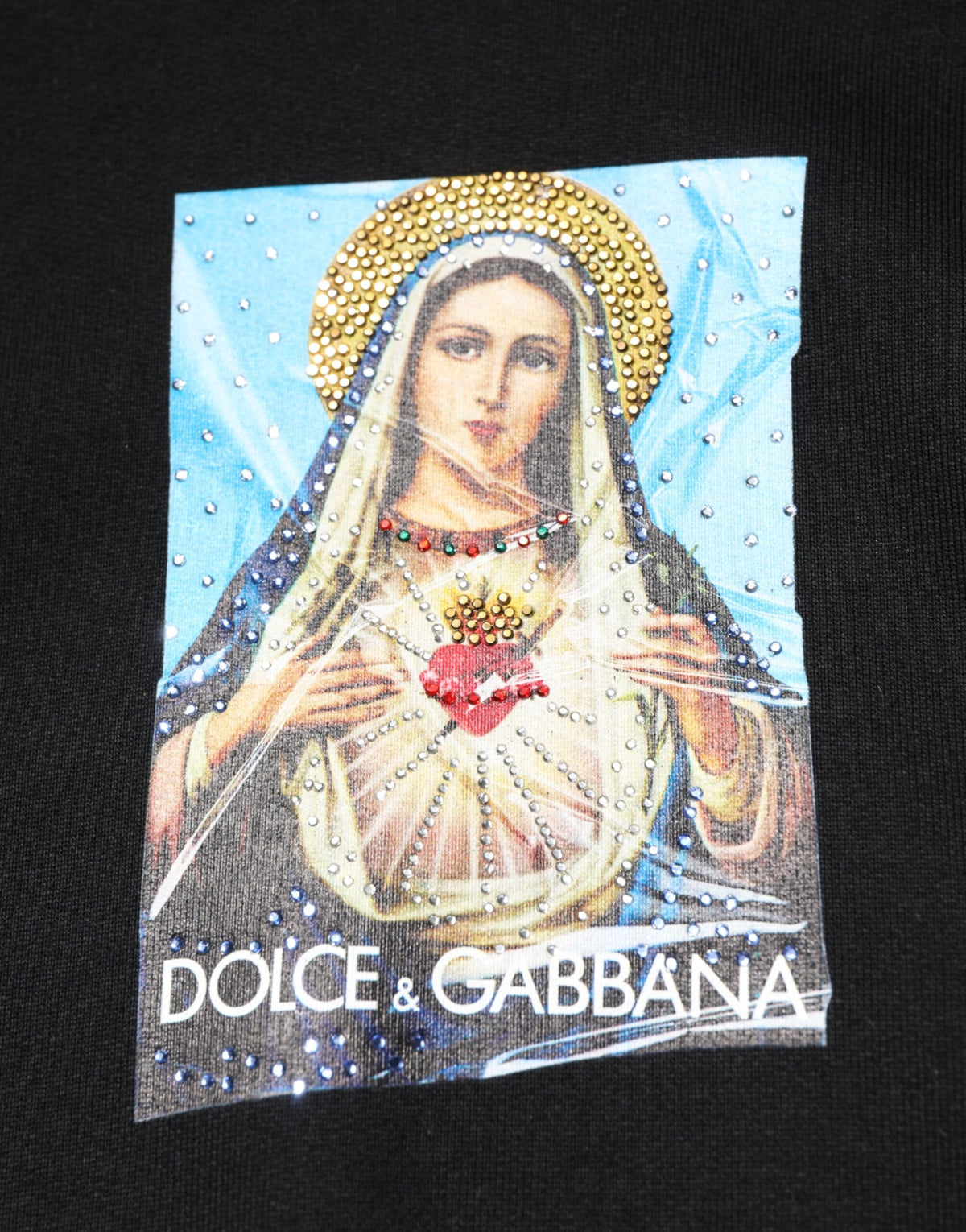 Dolce & Gabbana Schwarzer bedruckter Kapuzenpulli mit Kristallen verschönerte Jacke