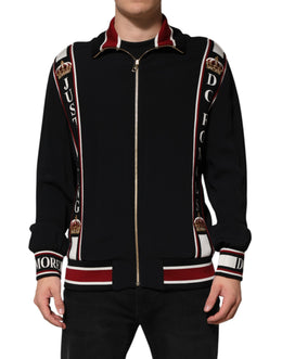 Dolce & Gabbana Schwarzes DG King Sweatshirt mit durchgehendem Reißverschluss Pullover