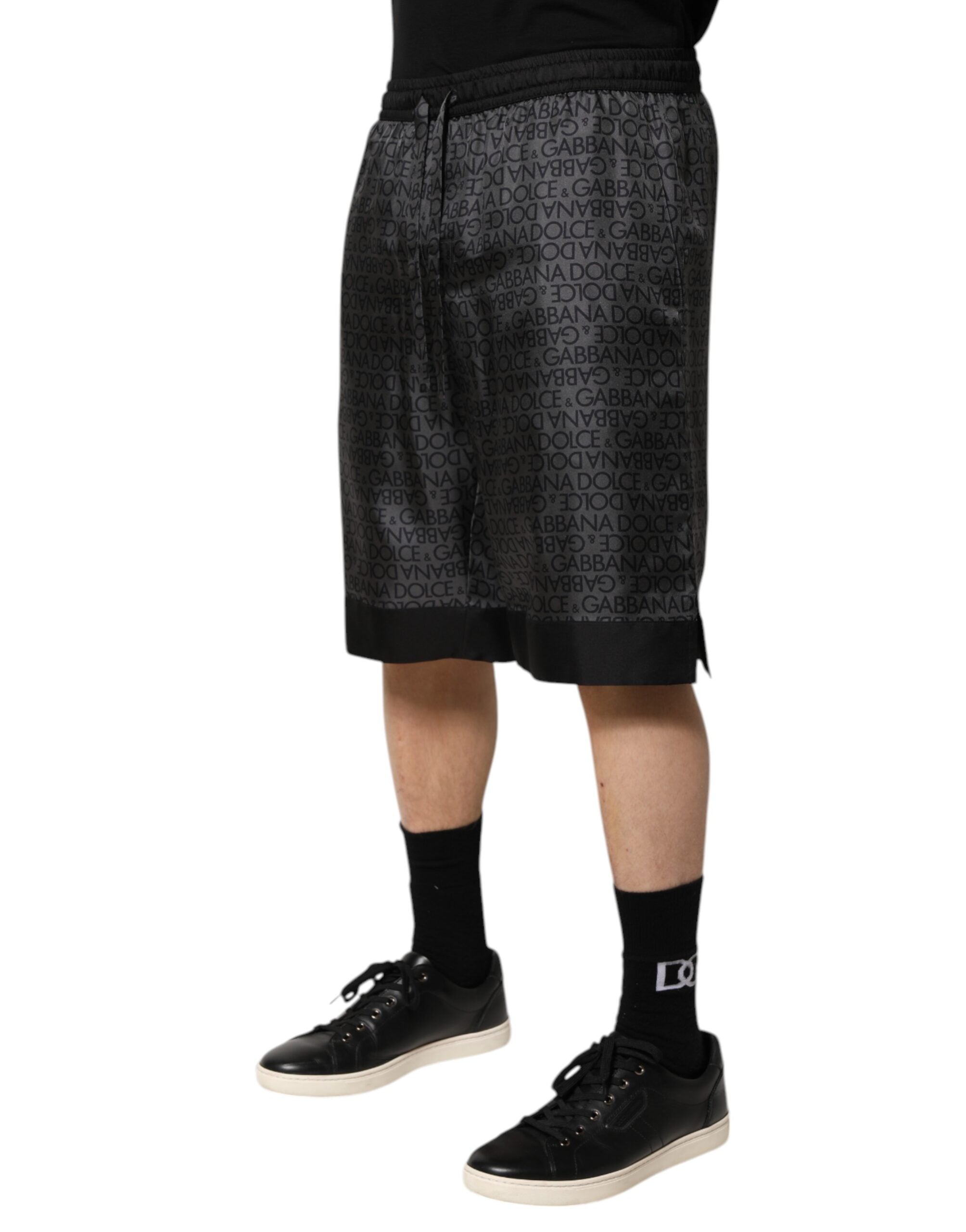 Dolce & Gabbana Graue Schwarze Seide DG Logo Herren Bermudashorts