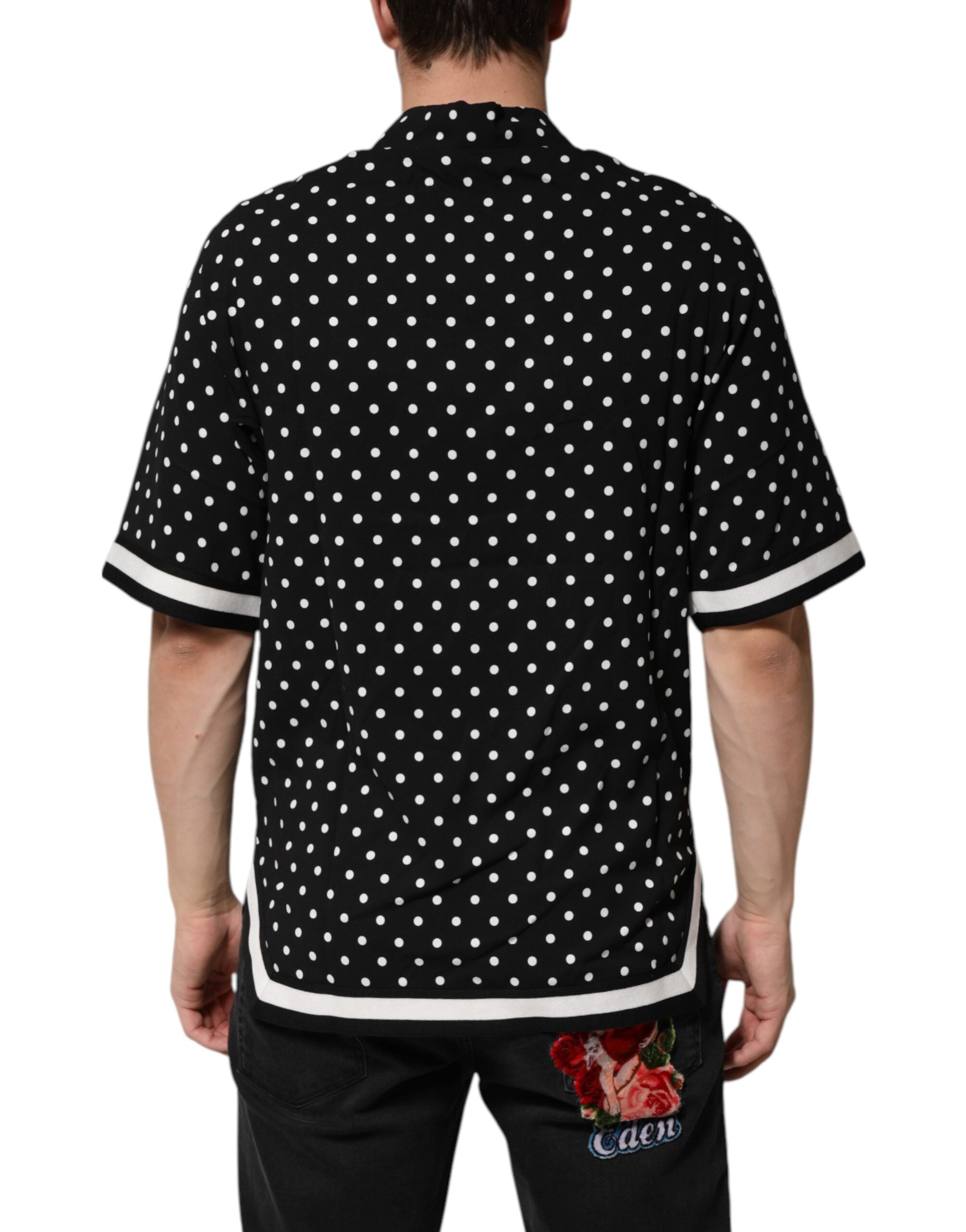Dolce & Gabbana Schwarzes gepunktetes Polo-T-Shirt mit kurzen Ärmeln und Kragen