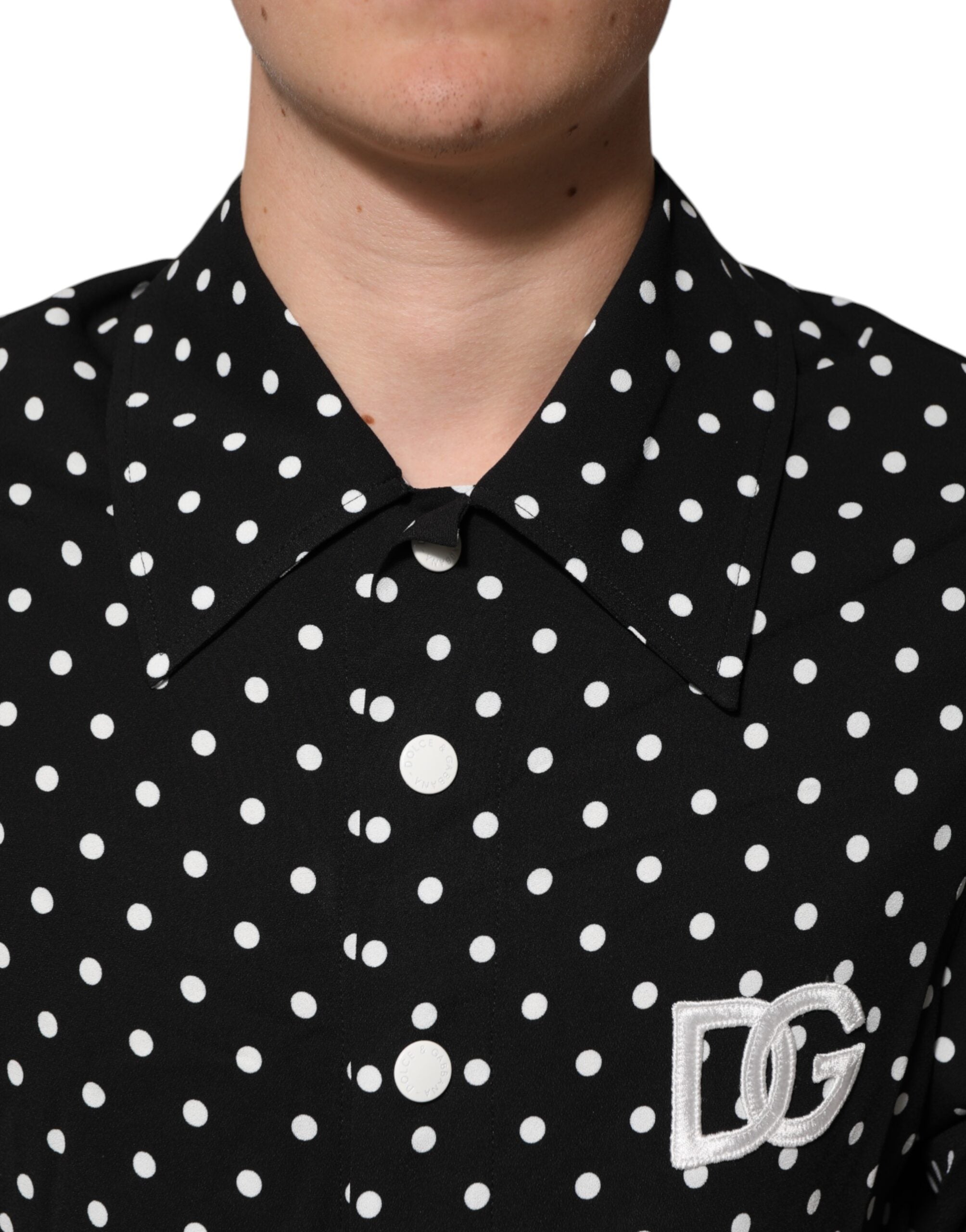 Dolce & Gabbana Schwarzes gepunktetes Polo-T-Shirt mit kurzen Ärmeln und Kragen