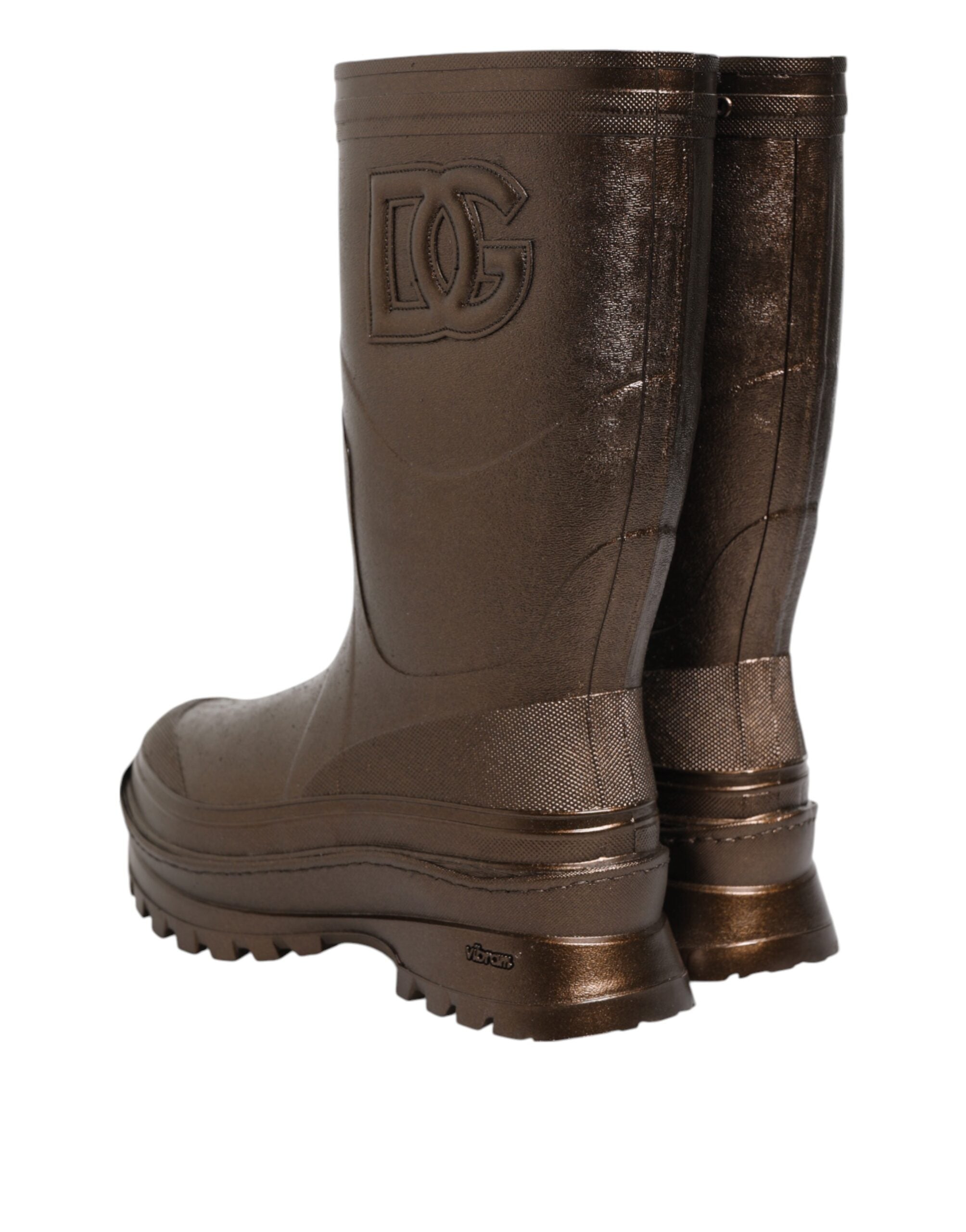 Dolce & Gabbana Metallic Bronze Pull On Regen Stiefel Schuhe