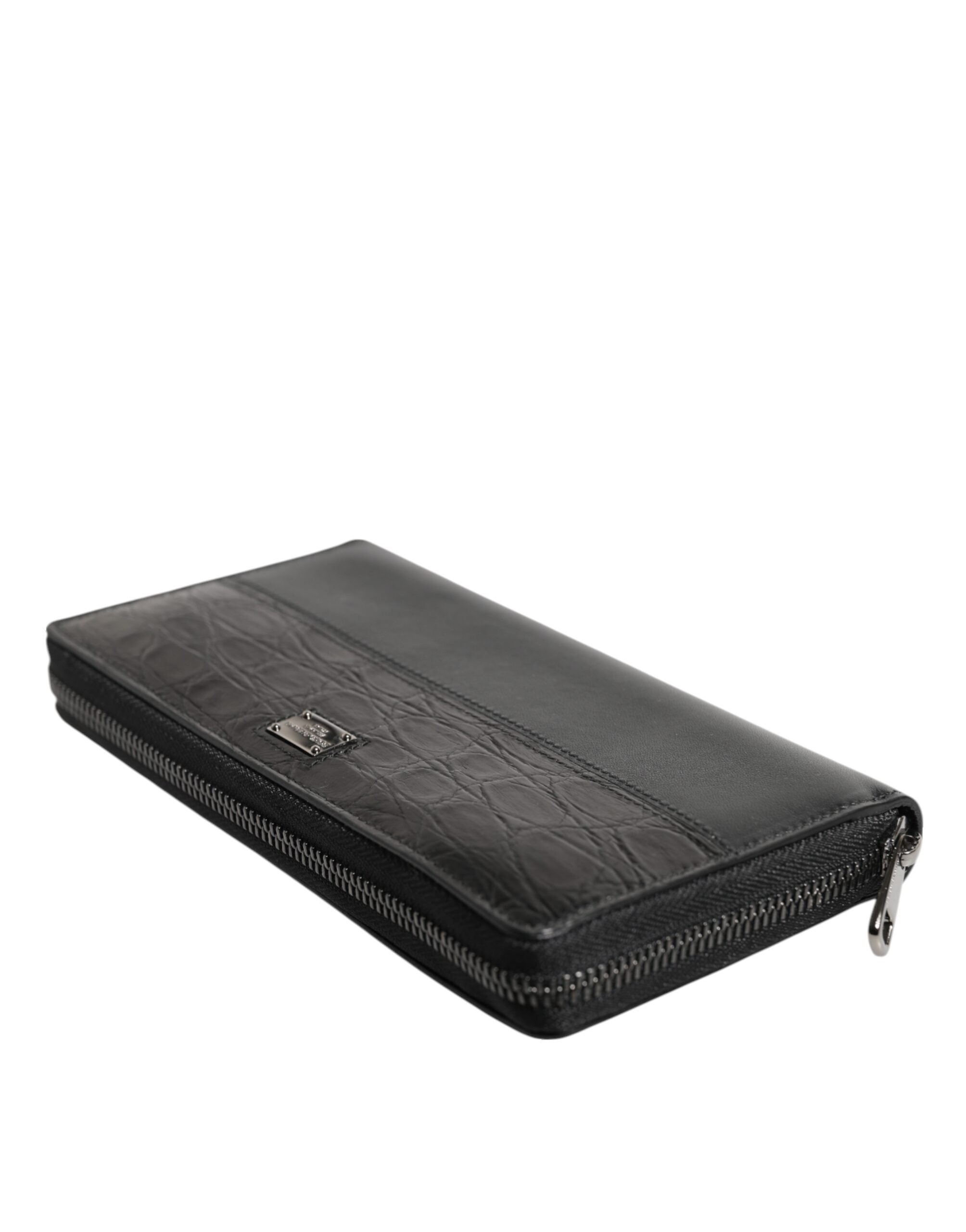 Dolce & Gabbana Schwarzes Leder Logo-Plakette Zip Around Continental Brieftasche