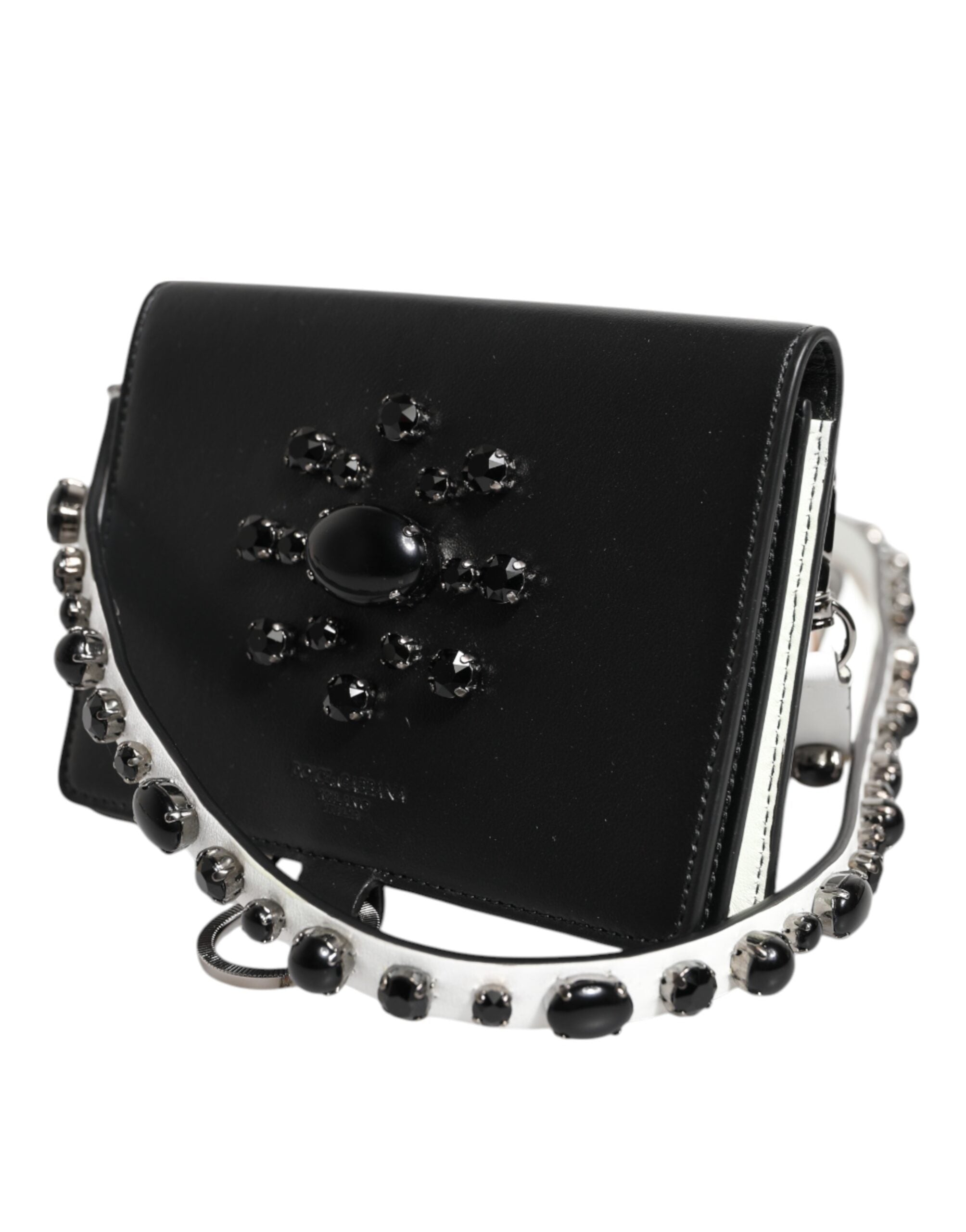 Dolce & Gabbana Schwarzes Leder Crystal verschönert Kartenhalter Brieftasche