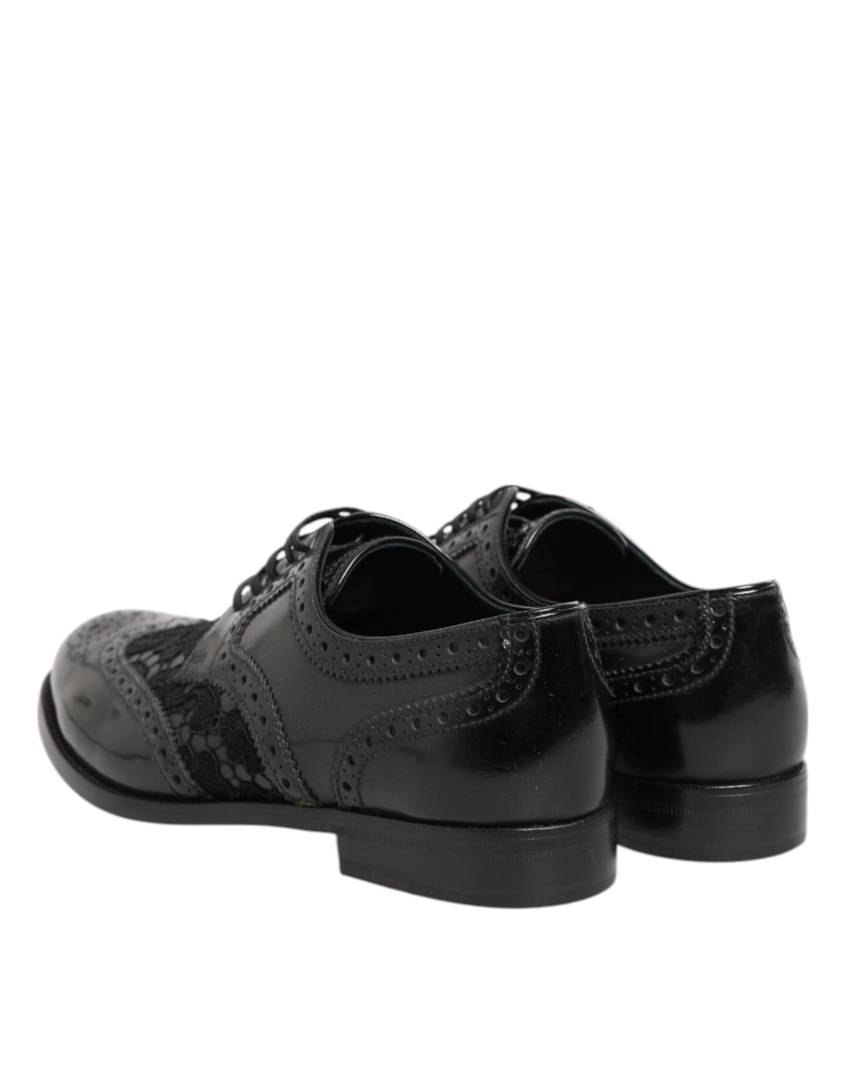 Dolce & Gabbana Schwarze Leder Floral Spitze Kleid Formelle Schuhe