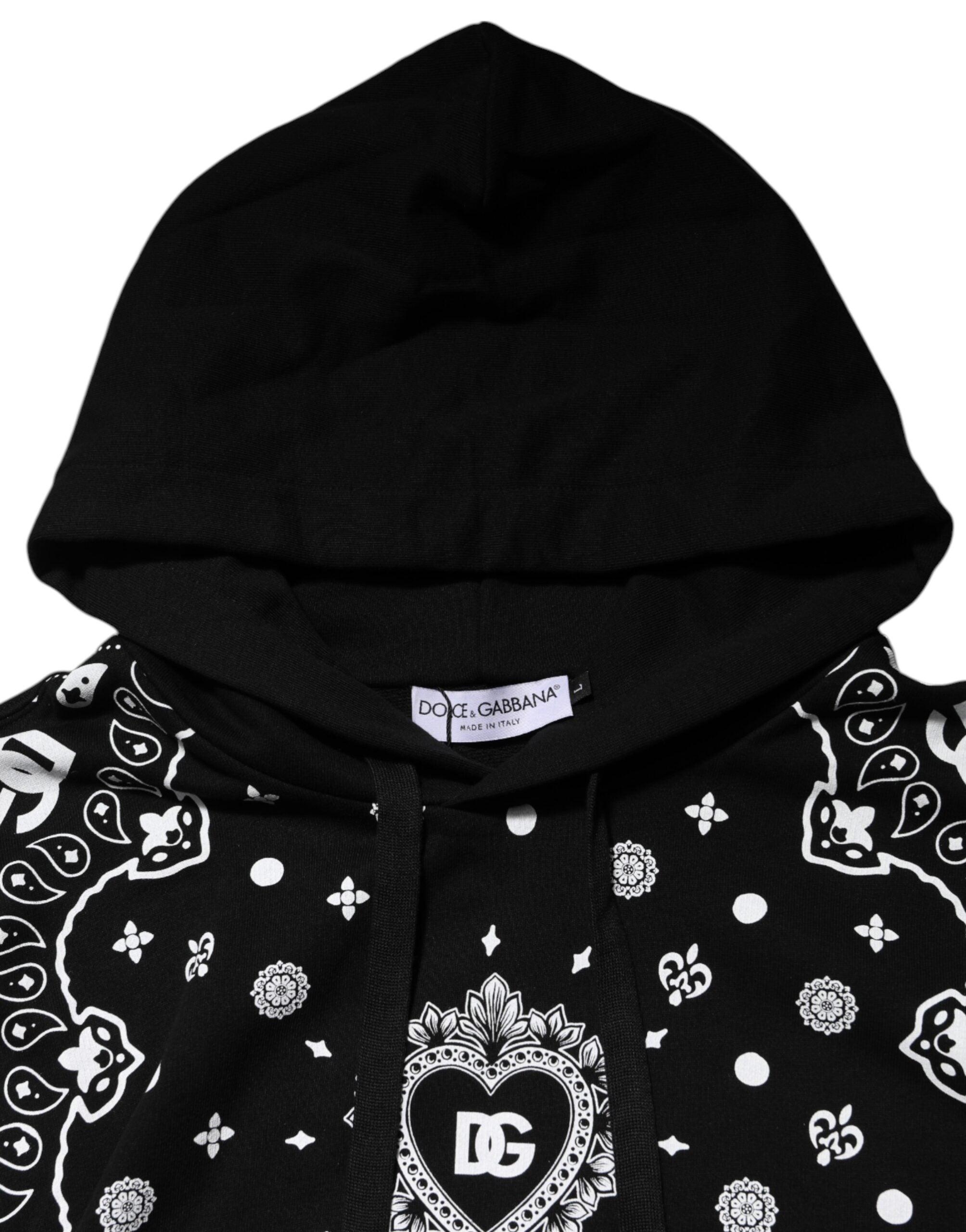 Dolce & Gabbana Schwarzer Kapuzenpullover mit Bandana-Print für Herren