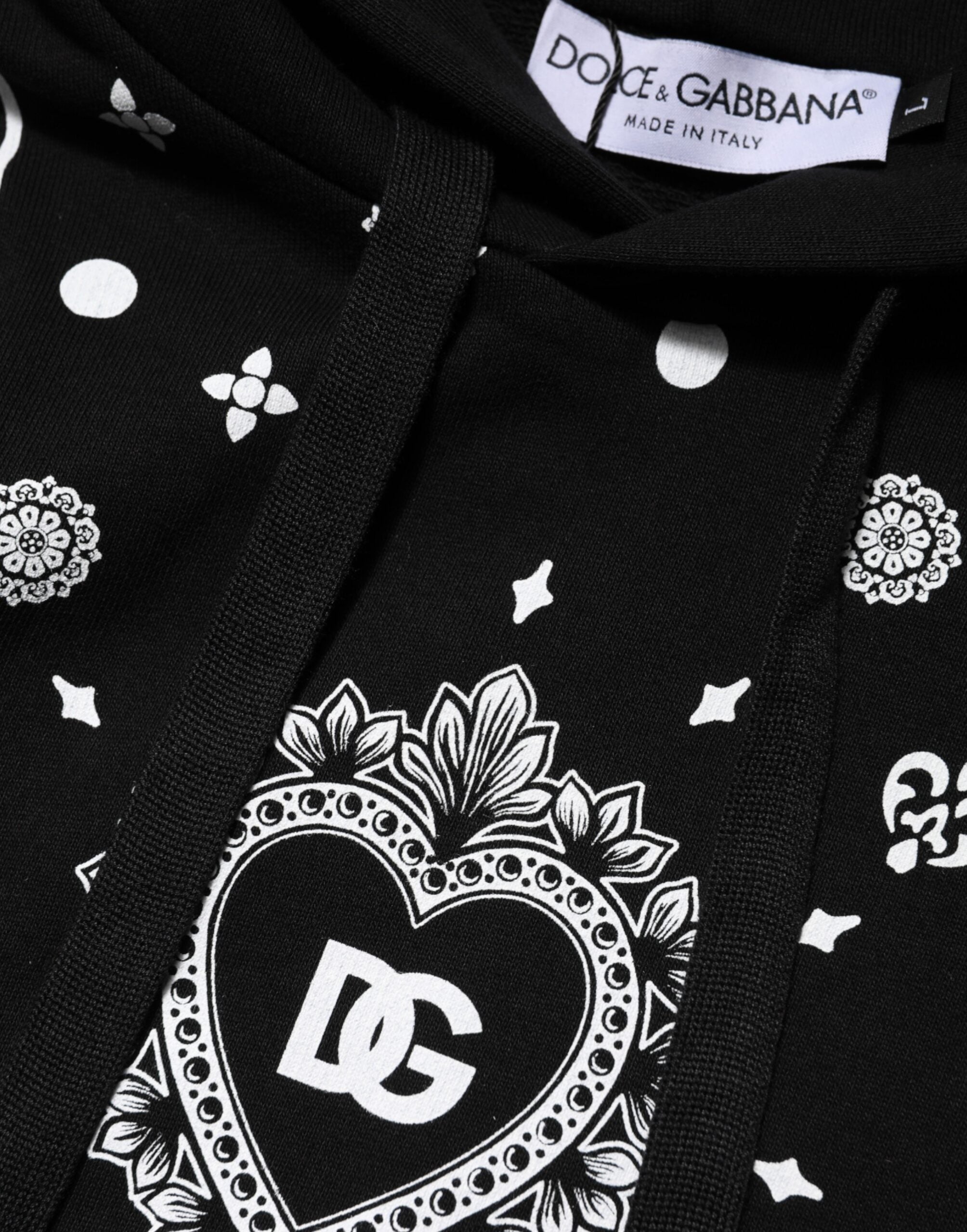 Dolce & Gabbana Schwarzer Kapuzenpullover mit Bandana-Print für Herren
