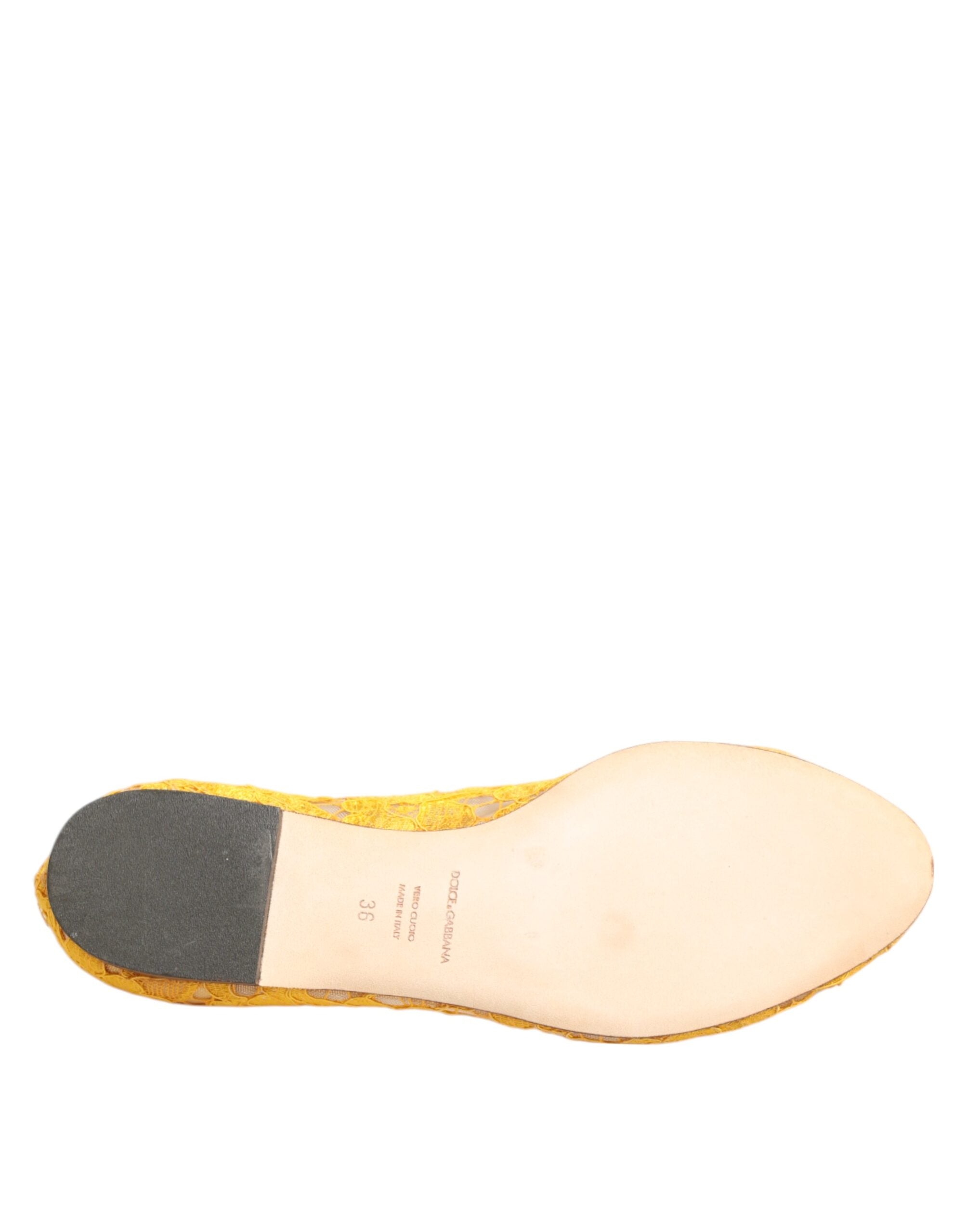 Dolce & Gabbana Gelb Taormina Spitze Kristalle Flats Schuhe