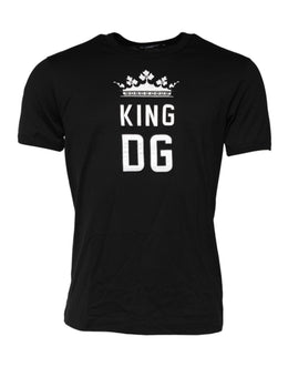 Dolce & Gabbana Schwarzes DG King Crown Baumwoll-T-Shirt mit Rundhalsausschnitt