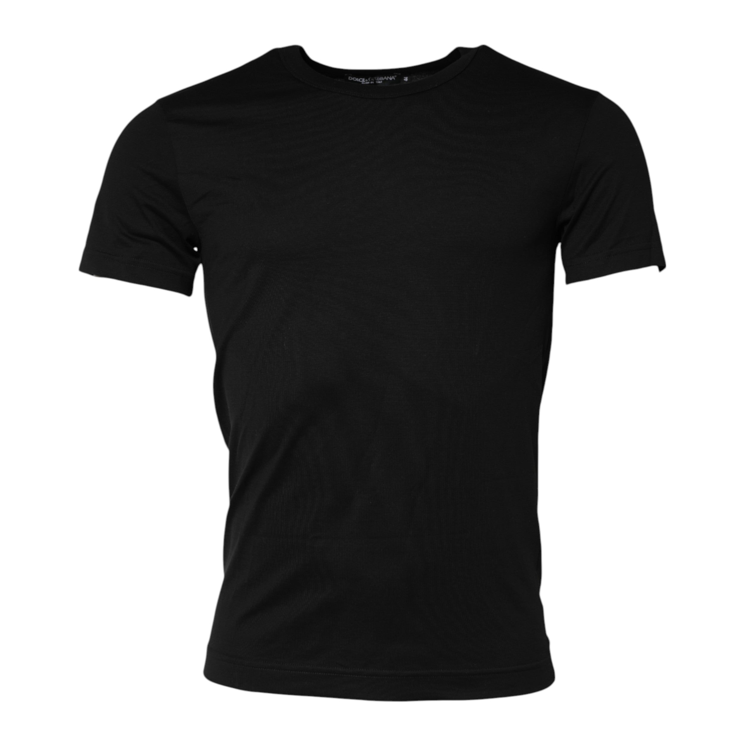 Dolce & Gabbana Schwarzes Baumwoll-Crewneck-T-Shirt mit kurzen Ärmeln